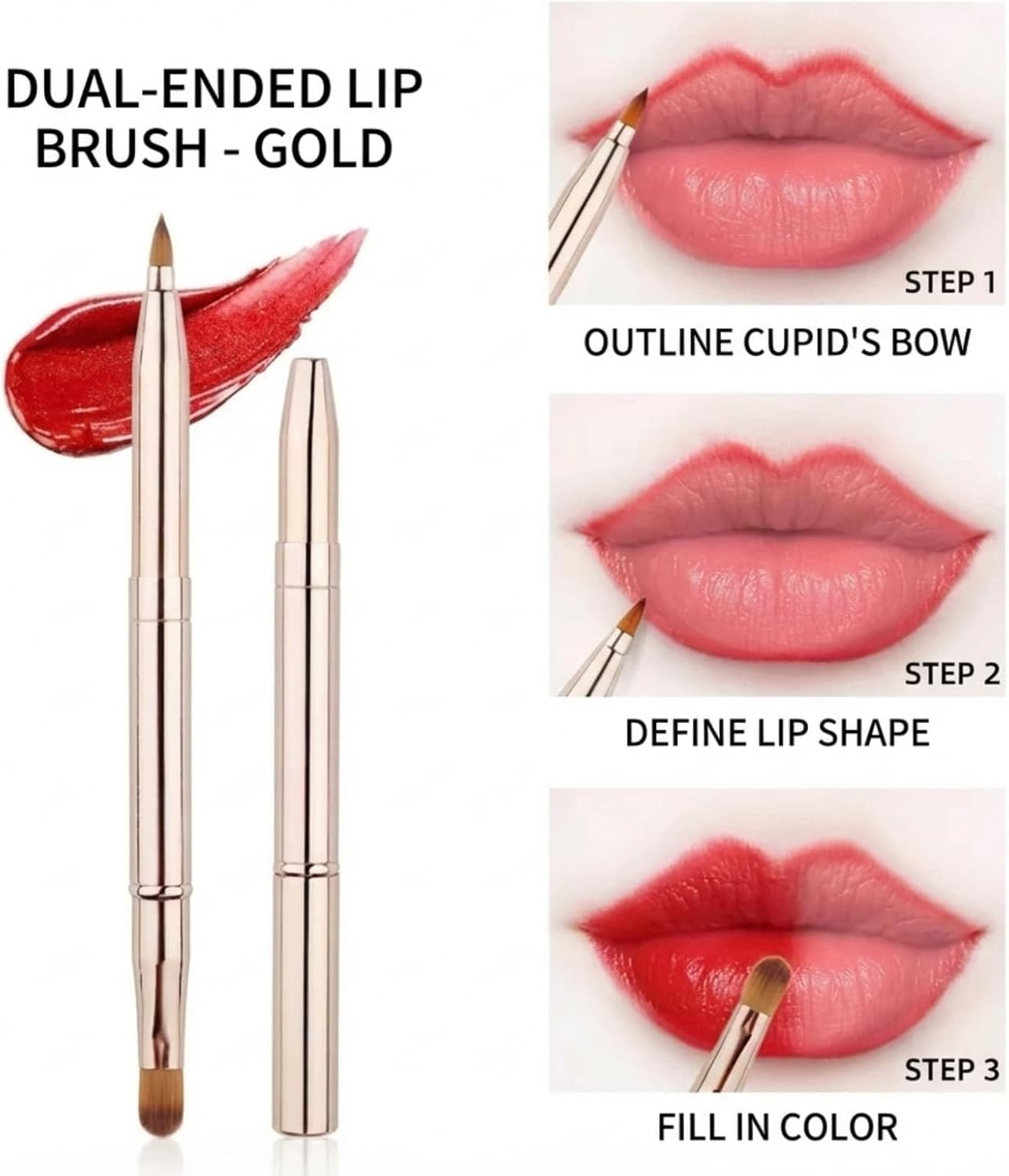 2 Pcs Retractable Double Ended Lip Brush with Cap for Lipstick Lip Gloss Liner Professional Travel Makeup Brush Applicator image number 6