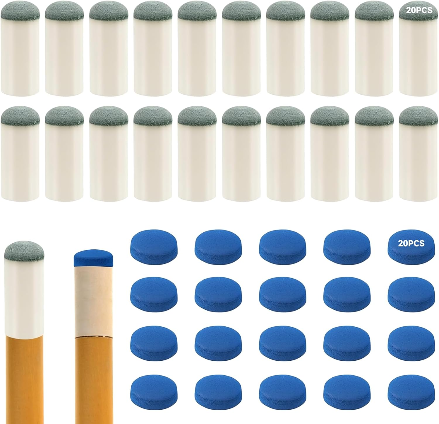 Pool Cue Tips Replacement Kit 20 Pack Durable Hard Leather Billiard Accessories Blue Snooker Cue Tips for Professional Players image number 4