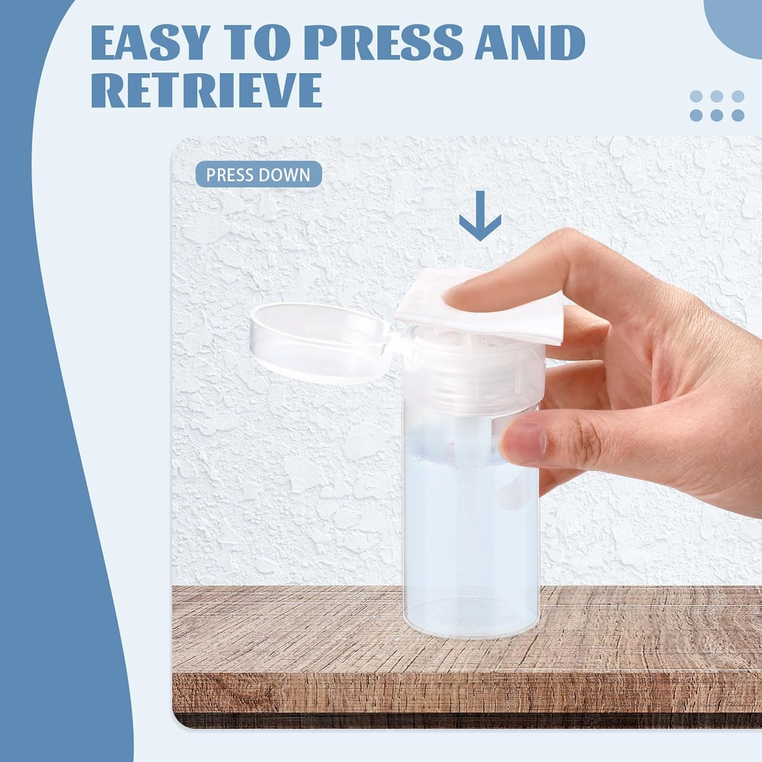 Modixun 6 Pack Nail Polish Remover Pump, Alcohol Dispenser Push down Lockable Bottle Empty Liquid Container with Stickers for Makeup Remover, Micellar Water, Toner, 120Ml