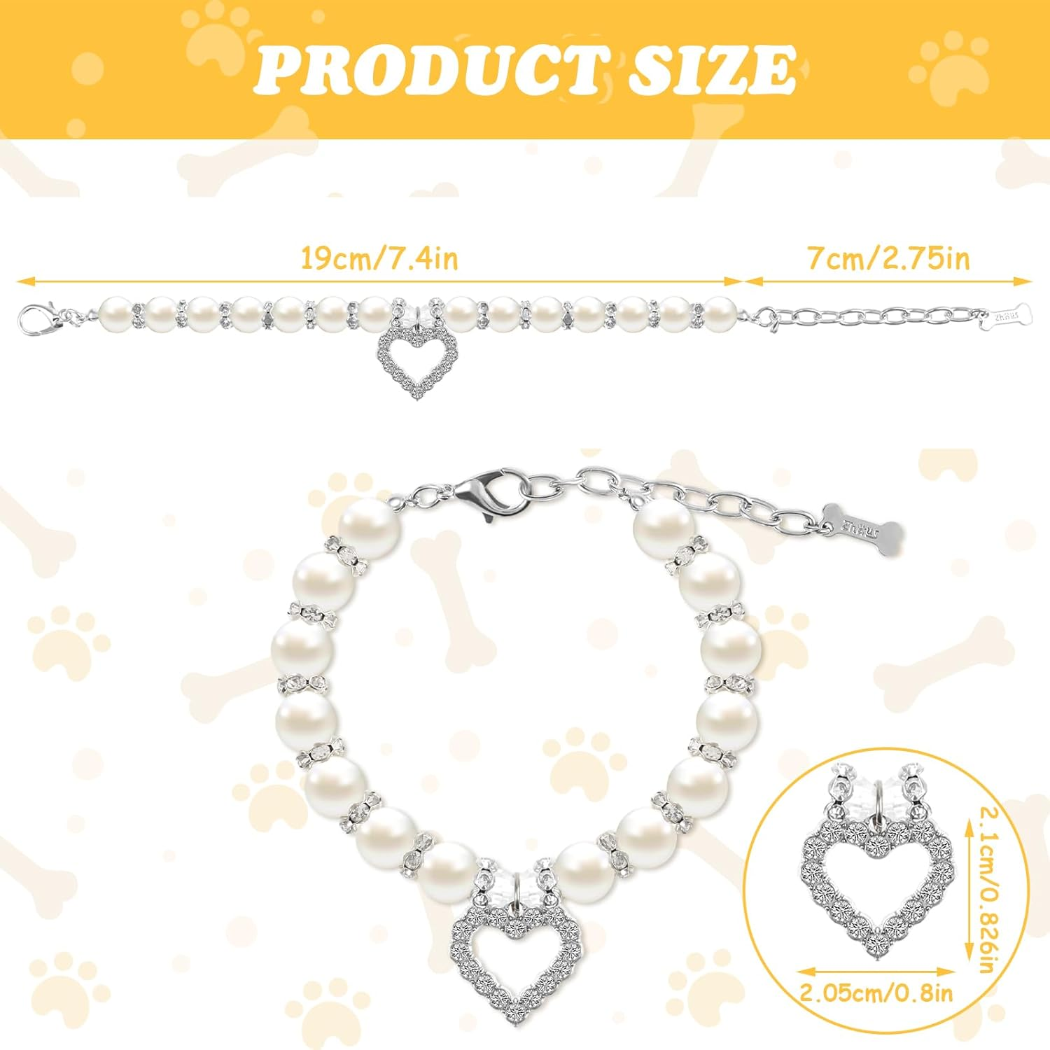 Amaxiu Pearl Collar for Cats and Small Dogs, Adjustable Bling Rhinestone Collars for Small Dogs Cats Girls Cats Sband Jewellery for Female Cats Puppies Dogs Accessories image number 4