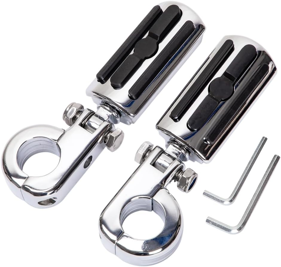 HY-SPEED Motorcycle Highway Pegs Crash Bar with 1.25" Engine Guard Adjustable Foot Peg Compatible with Touring Street Glide Electra Glide Road King Softail Long Angled Chrome