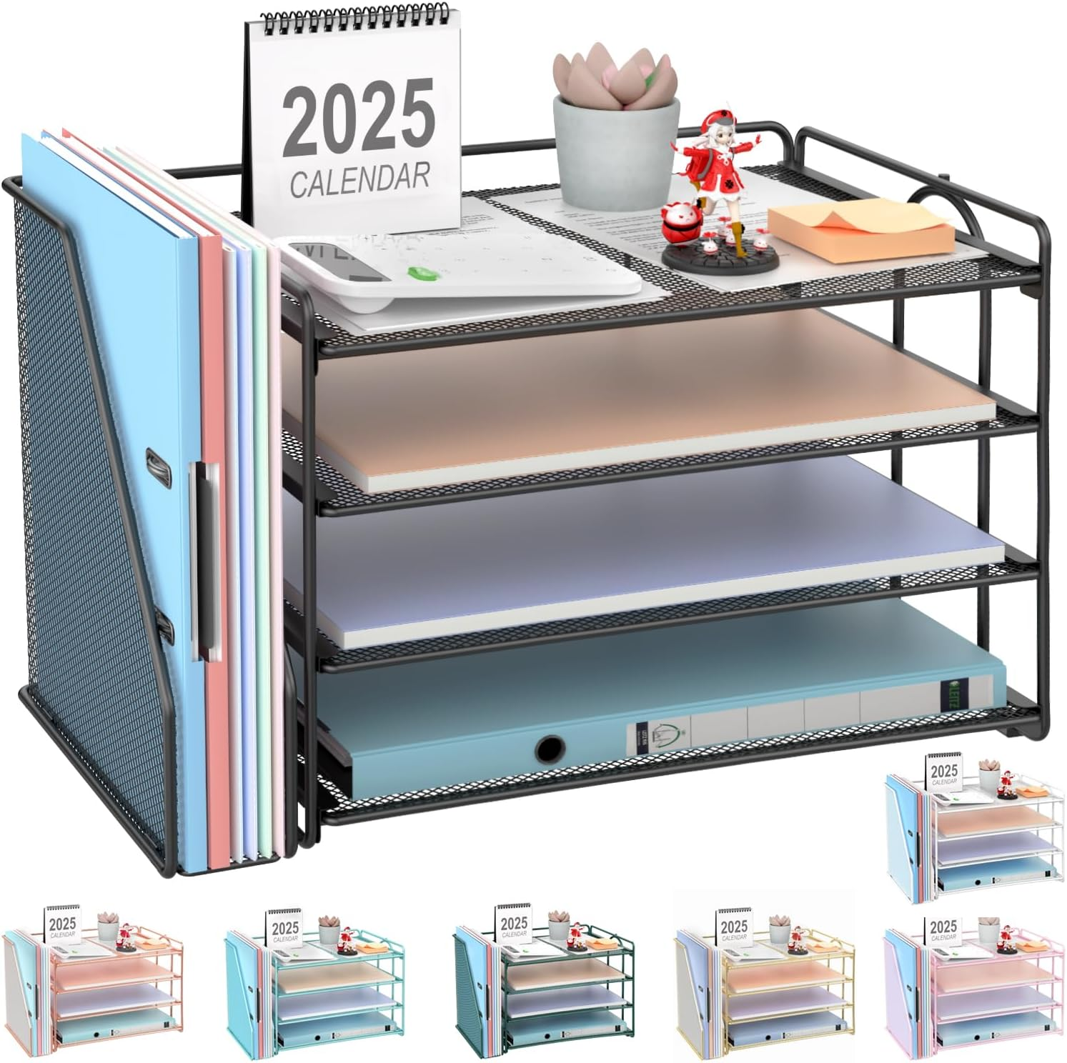 Gianotter 4-Tier Paper Organizer with Magazine Holder, Desk Organizers and Accessories, Desk Accessories & Workspace Organizers, File Organizer for Office Supplies Storag (Blue, 4-Tier)