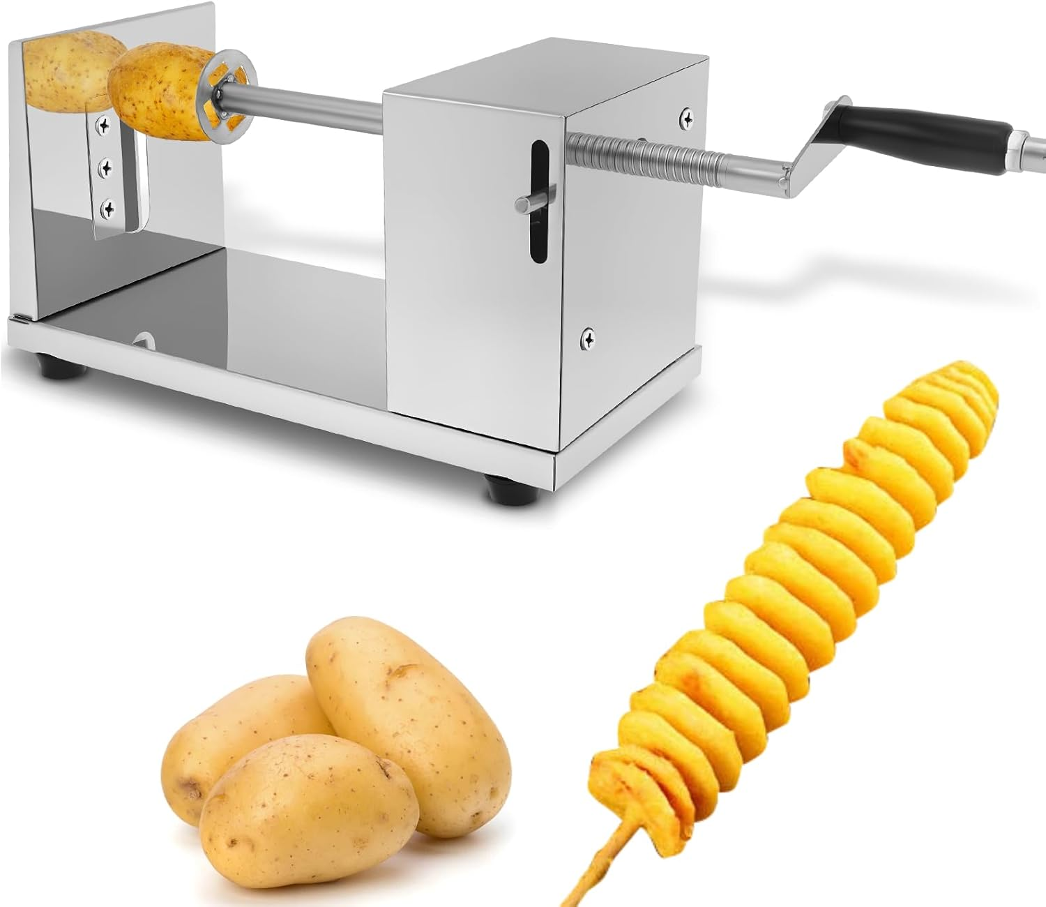 Twisted Potato Slicer Manual Spiral Potato Cutter Stainless Steel Tornado Potatoes Spiral Cutter Manual Spiral French Fries Cucumbers Carrots DIY BBQ Slicer (Silver)