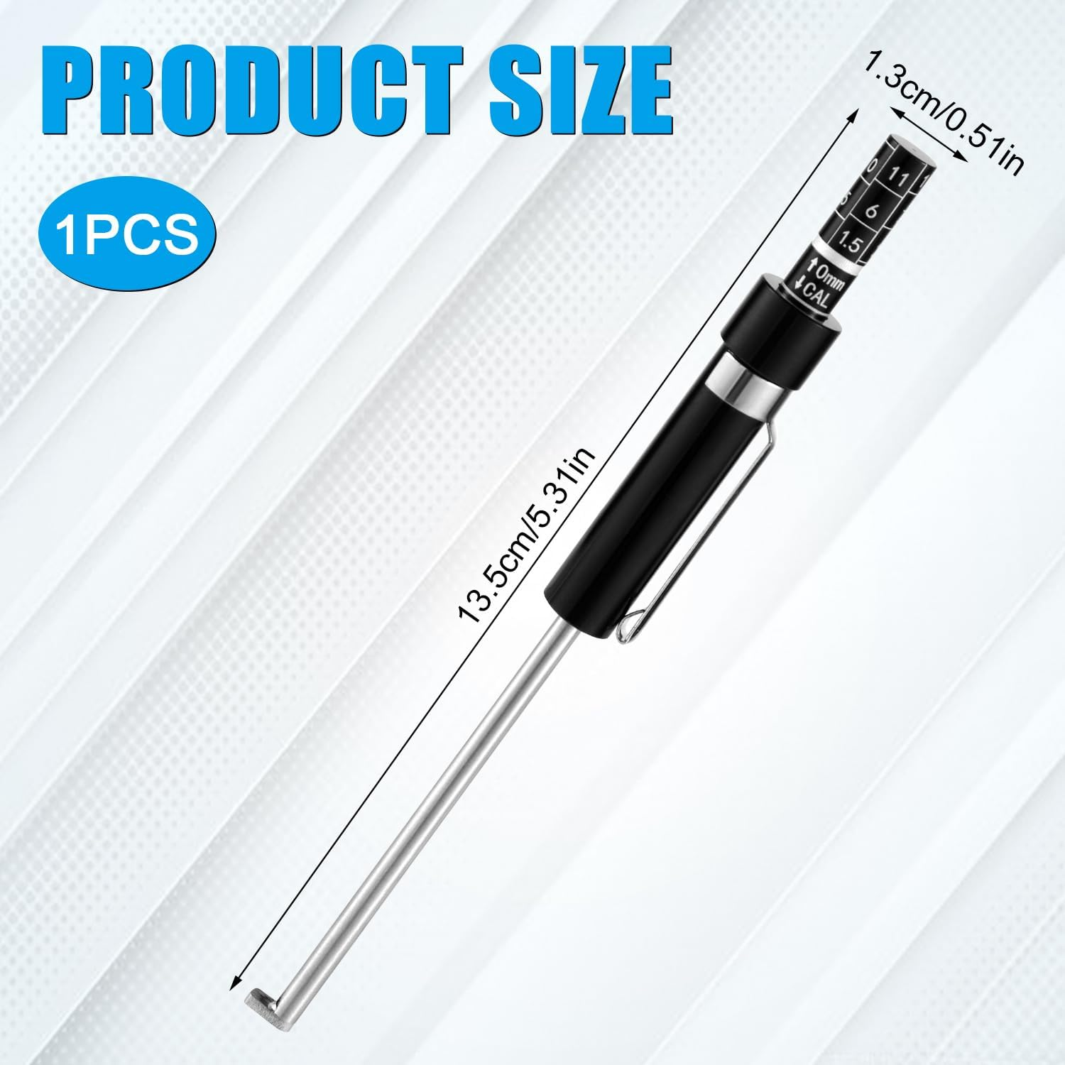 Car Brake Measuring Tool, 5.31X0.51In Brake Pad Thickness Gauge Measure Pen with Scale Brake Pad Tester Brake Pad Gauge for Internal External Brake Pads Measurement(Black)