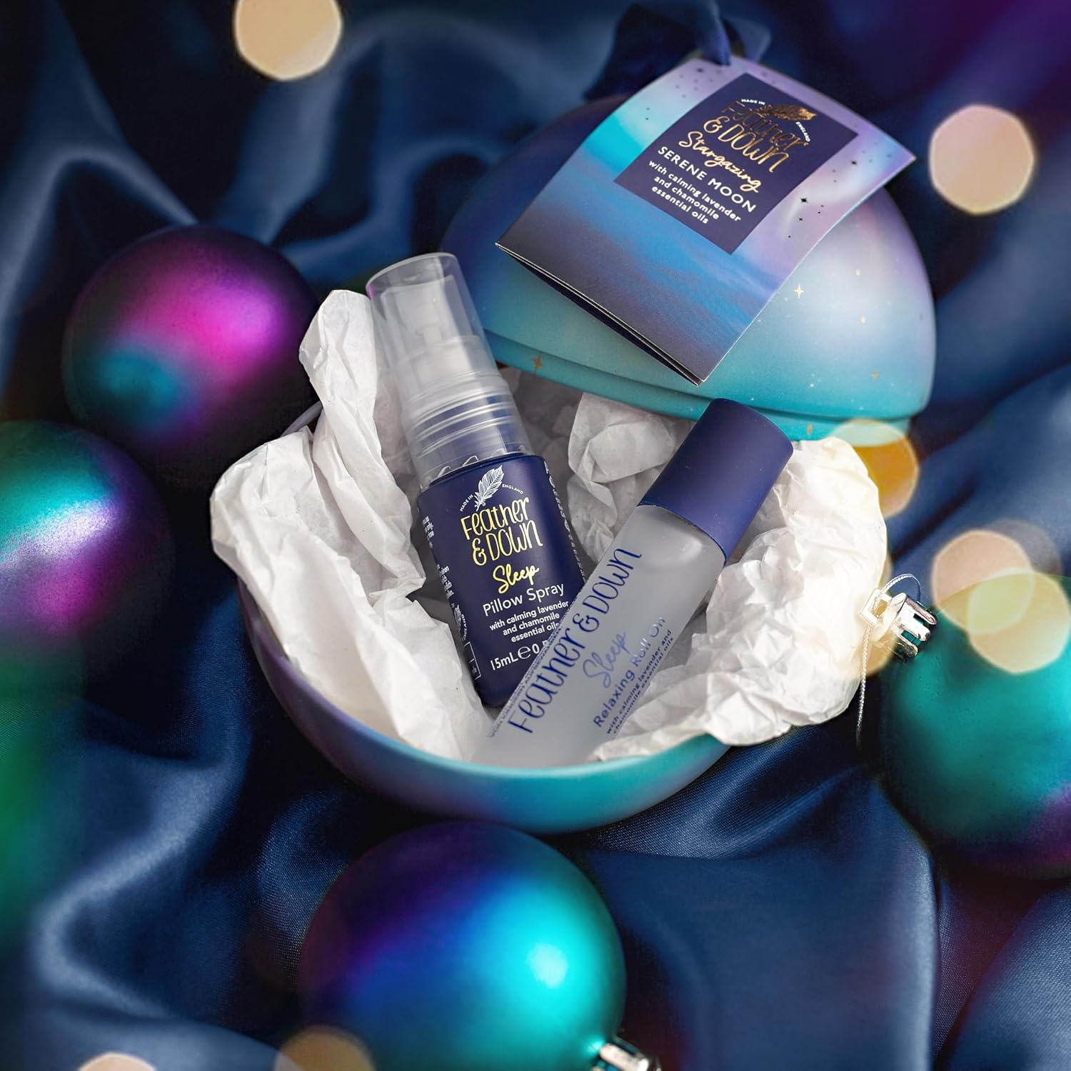 Feather & down Serene Moon Sleep Gift Set - Relaxing Roll-On & Pillow Spray with Lavender & Chamomile Essential Oils - Natural Sleep Aid for Adults - Vegan, Cruelty-Free