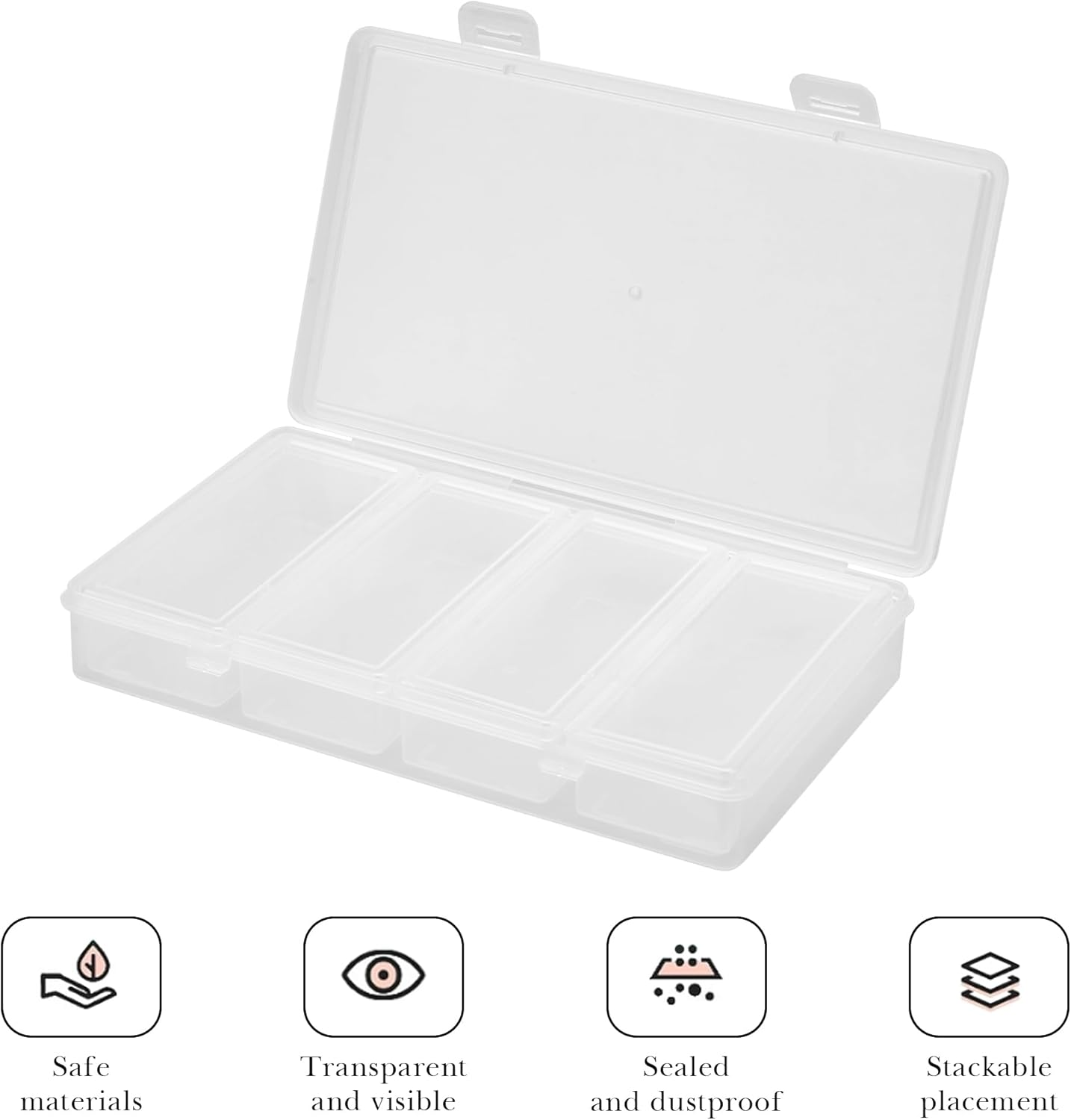 Reignsword Cotton Swab Holder for Travel, 4 in 1 Travel Floss Picks Case with Dustproof Lid, Clear Plastic Reusable Cotton Pad Holder Storage Box for Cotton Swabs Hair Ties Floss image number 2