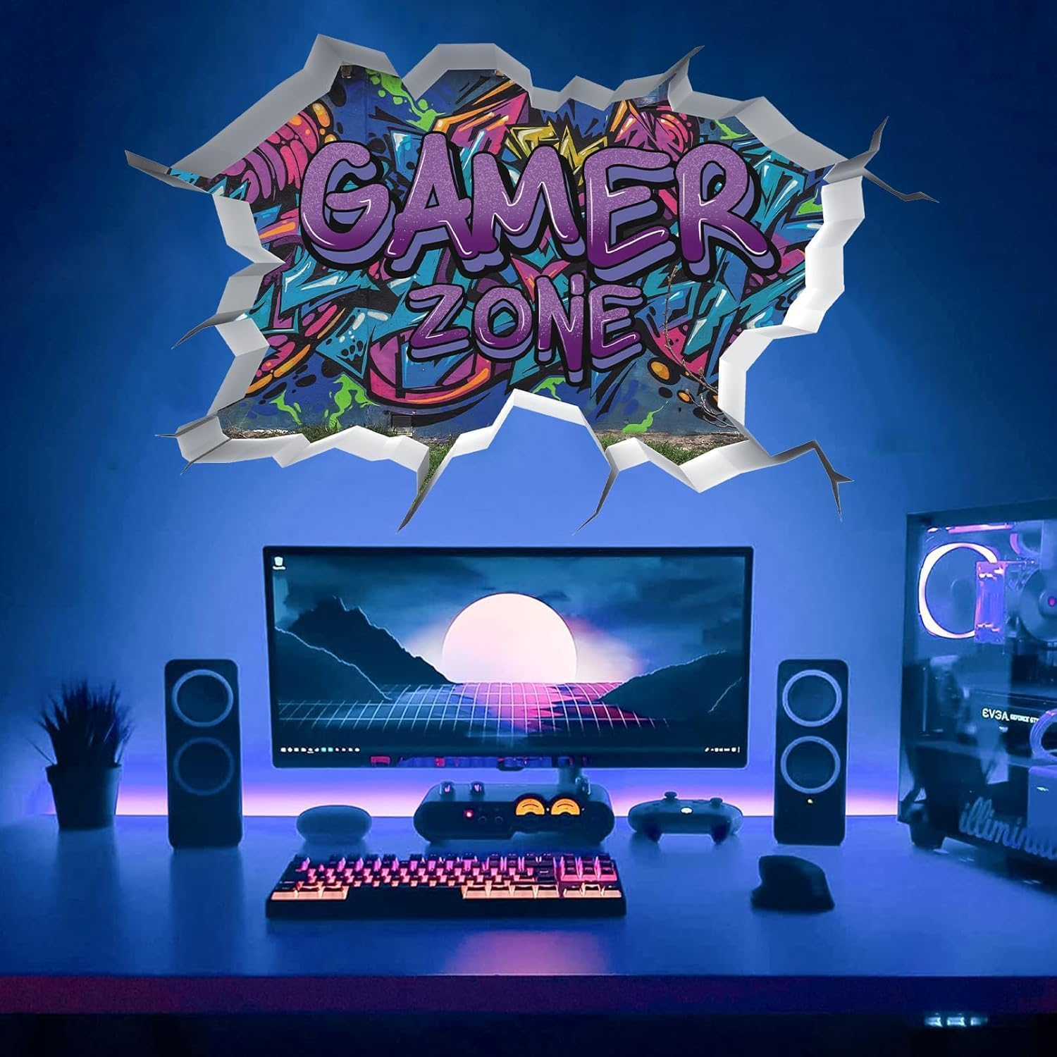 Toarti Gamer Zone 3D Wall Stickers for Gamer Bedroom Accessories,Gaming Vinyl Wall Decal,Video Game Removable Wall Art Playroom Decor for Teens (Violet)
