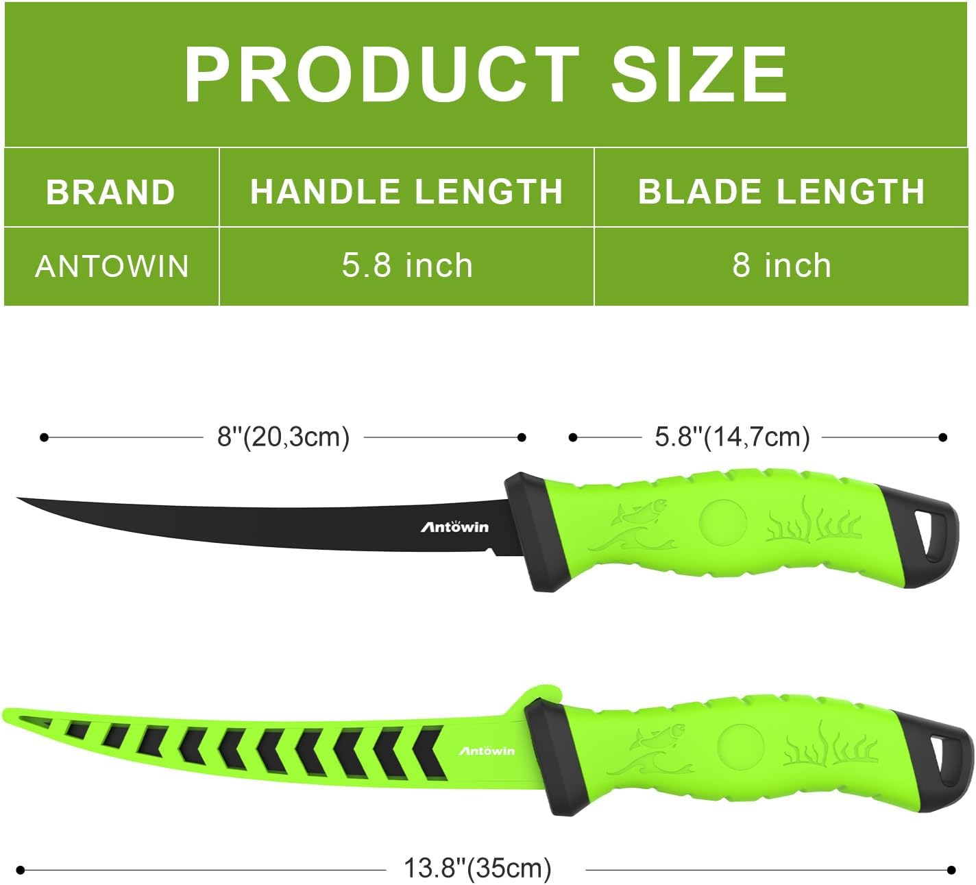 ANTOWIN Fishing Fillet Knife,7 Inch Professional Level Knives,Sharp Stainless-Steel Non-Stick Coating Blade, Non-Slip Handles, Perfect for Freshwater and Saltwater Fish (8 Inch) image number 6