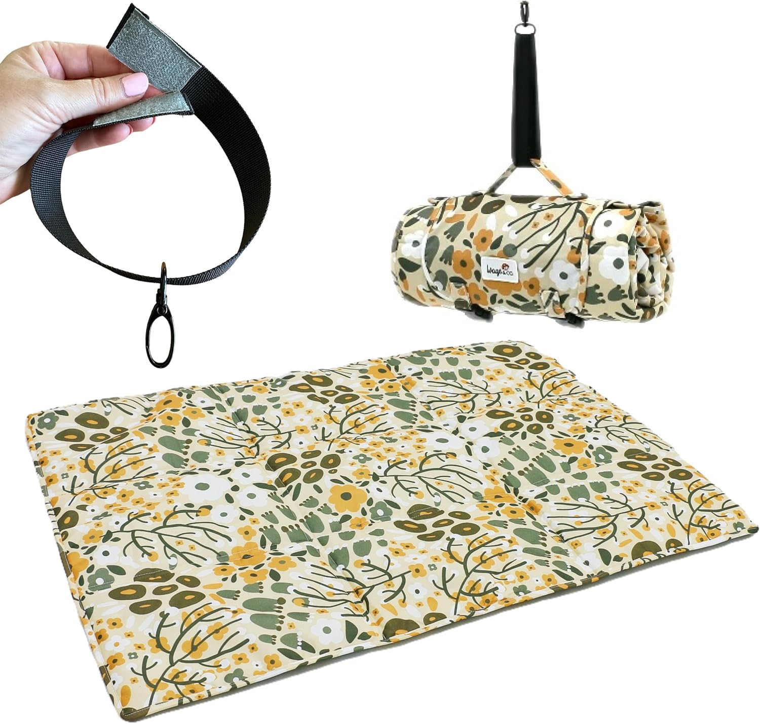 Canine COOSH - Outdoor Folding Dog Travel Mat - 70 X 100Cm. Durable, Easy-To-Clean, Portable Dog Bed for Beach, Bush, Camping, Travel, with Clip-On Carry Strap. (Florals of Australia) image number 4