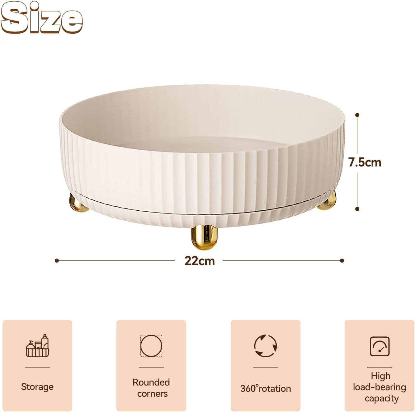 KLOUZE Turntable Organiser, 22 Cm Rotating Spice Rack, 360&deg; Turntable Kitchen Non-Slip Rotating Tray for Kitchen Organisation and Storage (White)