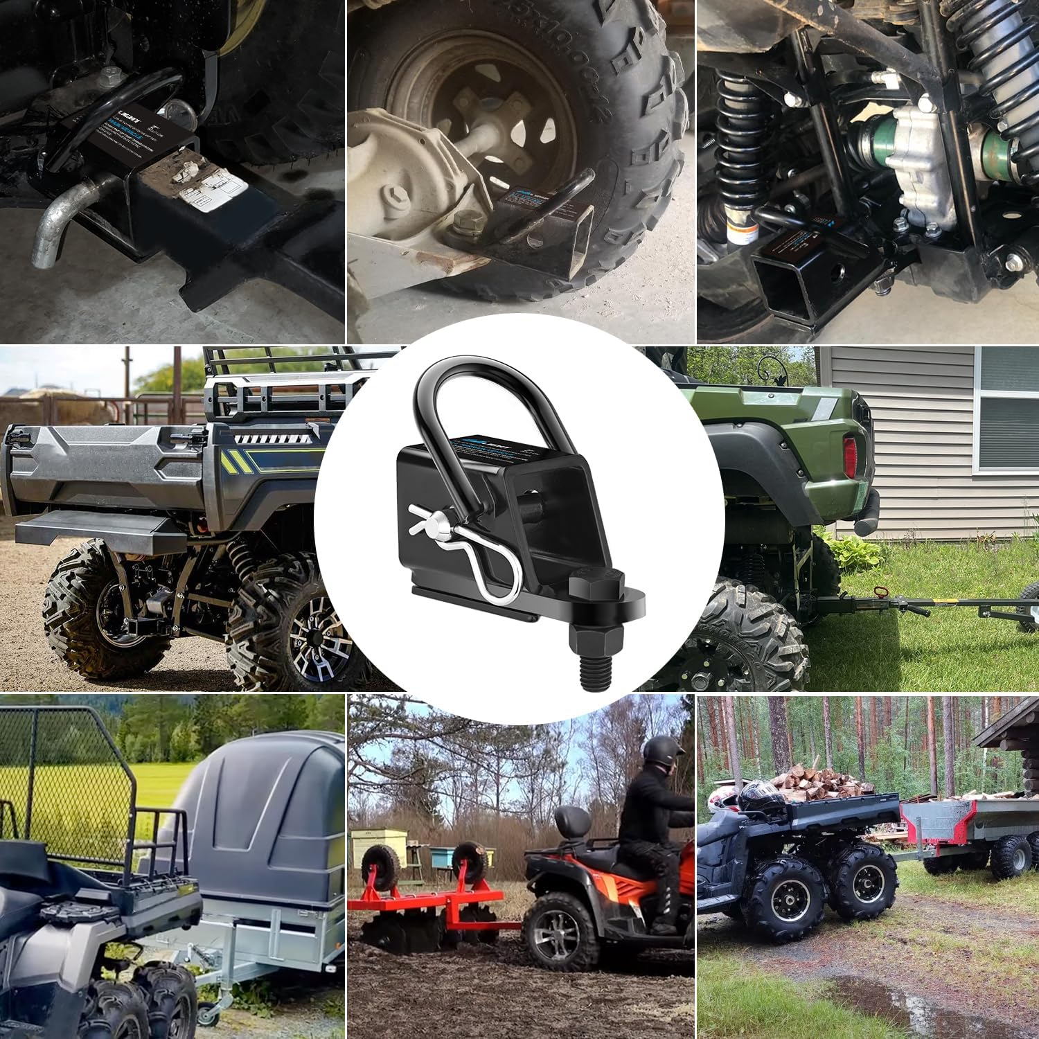 Nilight 2 Inch Rear Trailer Hitch Receiver Kit for ATV UTV Rear Bumper Tow Hook Black Hitch Cover Kit, 2 Years Warranty image number 2