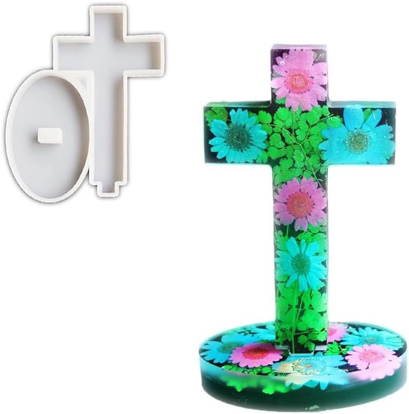 Silicone Cross Mould with Base, Decorative Plaster Casting Mould for Epoxy Resin Ornaments, White image number 4