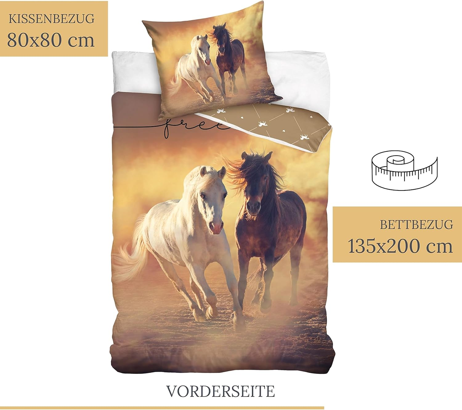 Termana Horse Bed Linen Set 135 X 200 Cm Girls' Bed Linen Set Horse Motif Freedom Pillowcase 80 X 80 Cm Duvet Cover 135 X 200 Cm 100% Cotton image number 2