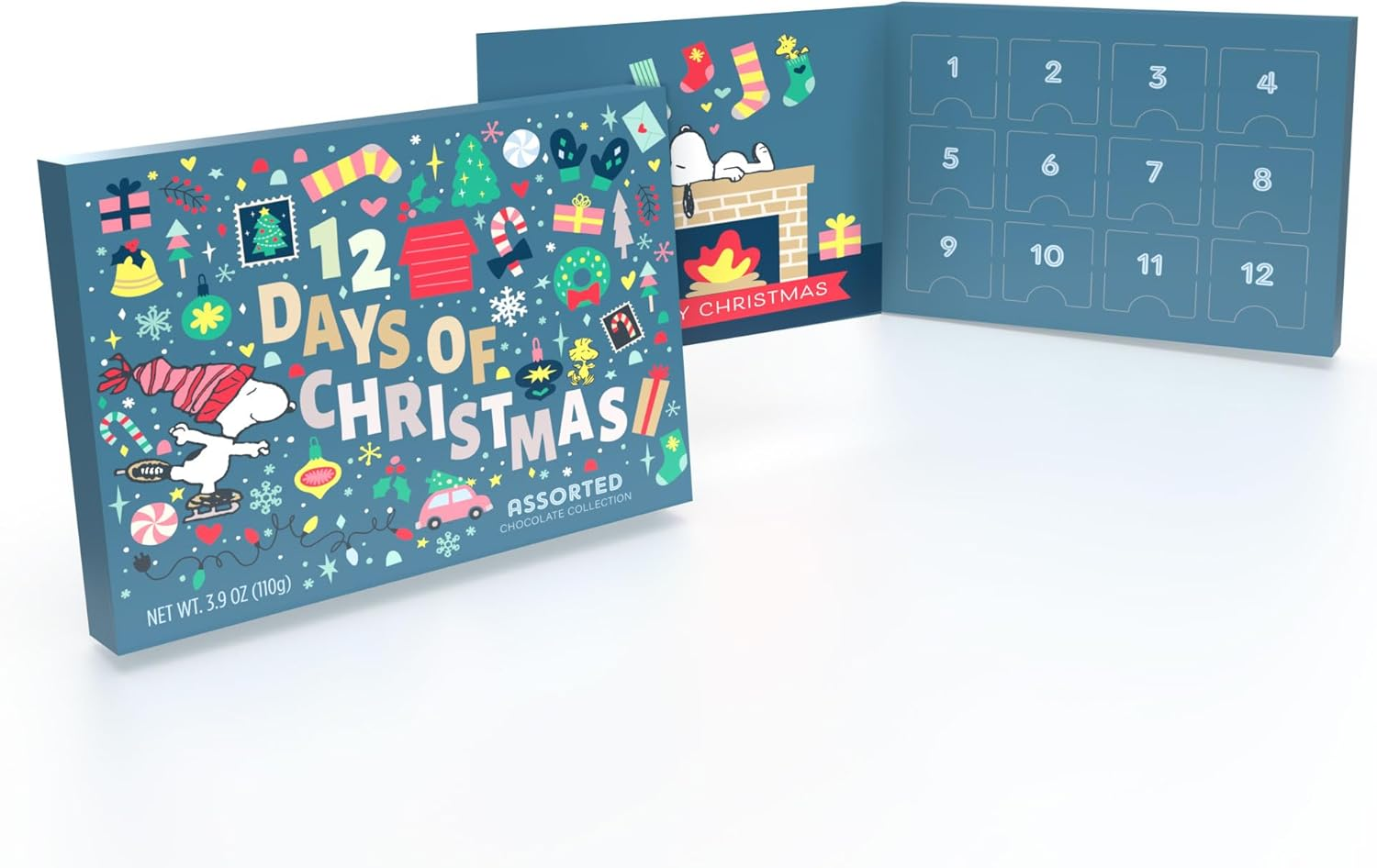 Peanuts Chocolate 12 Days of Snoopy Christmas Advent Calendar 2024 | Charlie Brown Woodstock Countdown | Holiday Gifts for Kids Adults Men Women | 12 Day Assorted Dark, Milk Truffle, Milk Toffee, Mint image number 2