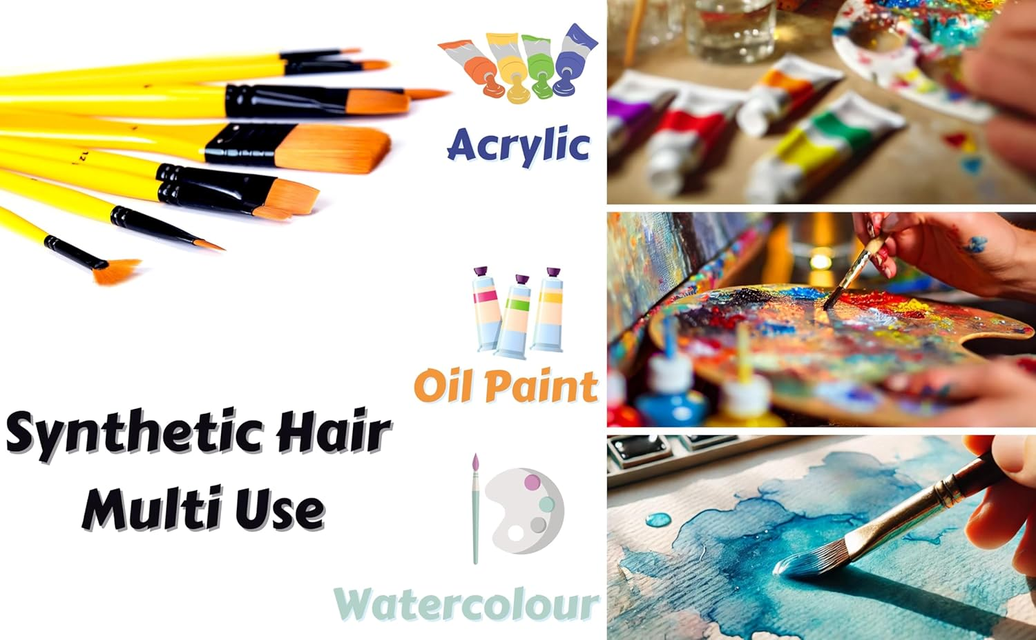 Exerz Acrylic Paint Brush Set 10 Pcs Synthetic Hair Artist Professional Brushes in a Travel Case/Perfect for Acrylic Watercolour Gouache & Face Paint - Acrylic image number 3