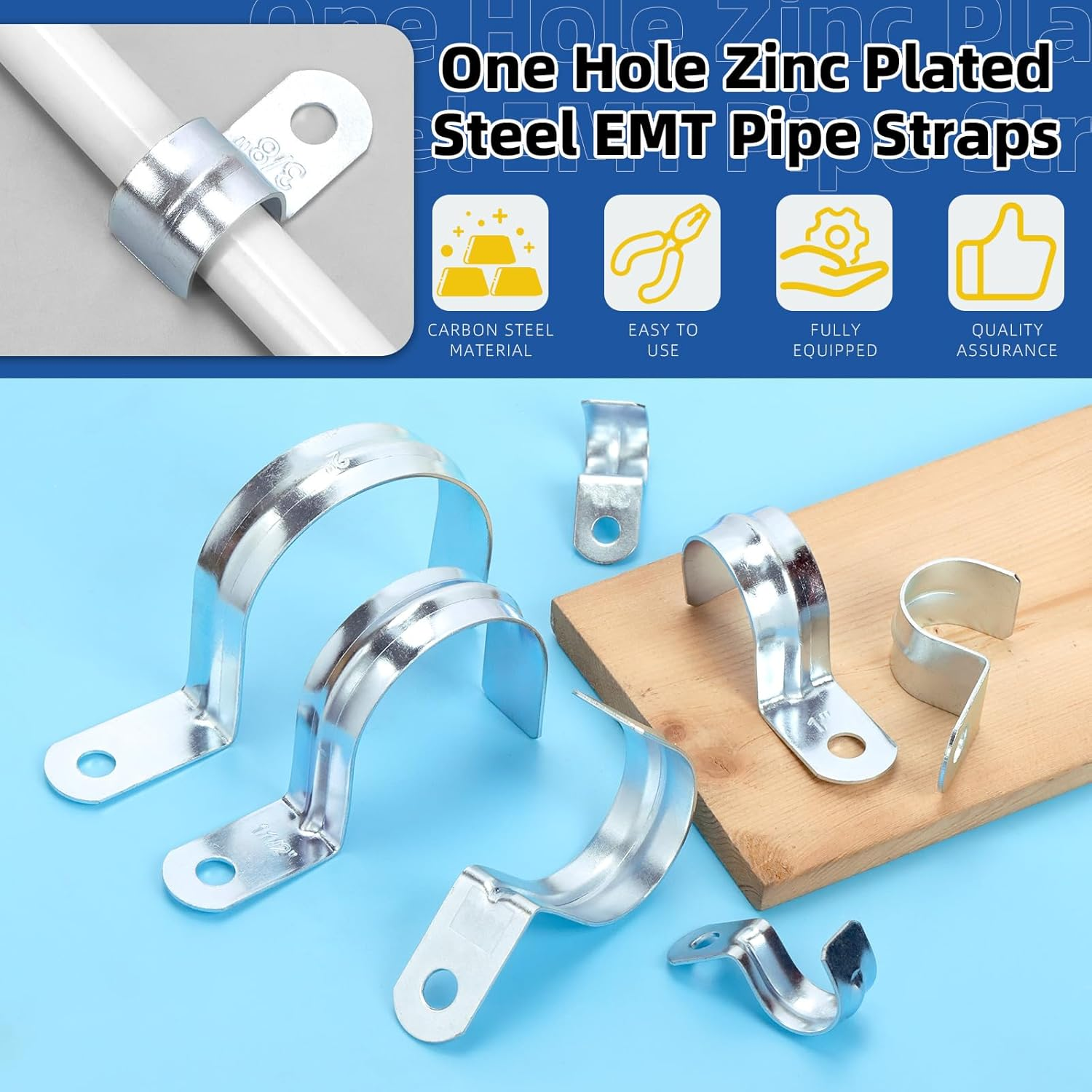 Glarks 20Pcs 1-1/2&rsquo;&rsquo; One Hole Pipe Straps Kit, Zinc Plated Steel EMT Pipe Straps with 1 Hole, EMT Conduit Clamp Single Hole Pipe Clamp for EMT Conduit Pipe Fixing image number 2