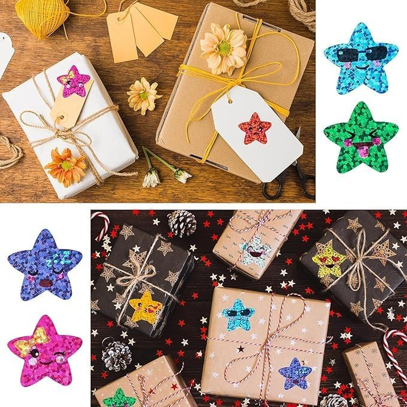 2Roll Smiling Star Stickers Sparkly Foil Small Star Stickers Roll,Smiling Star Stickers Sparkly Foil Stickers Roll,Small Incentive Sticker Self Adhesive Glitter Star Sticker Sparkly Star Sticker Roll