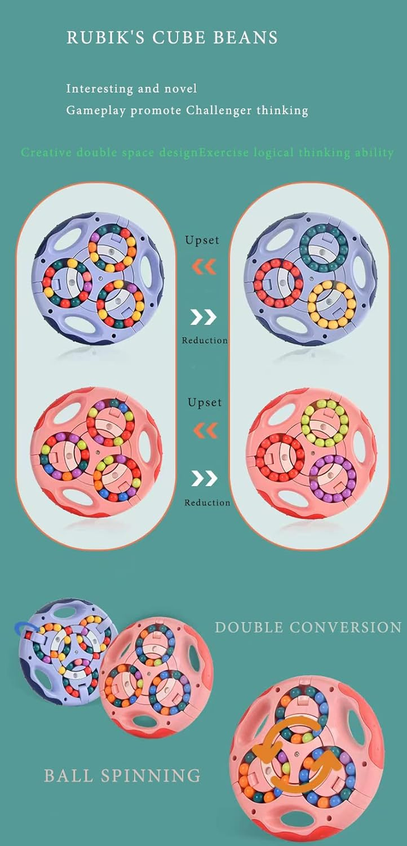 Rotating Magic Bean,Iq Game Cube Toy, Patience Games Magic Bean, Magic Bean Rotating Cube Toys, Cube Magic Bean, Creative Decompression Fidget Toy for Adults and Children(Blue)