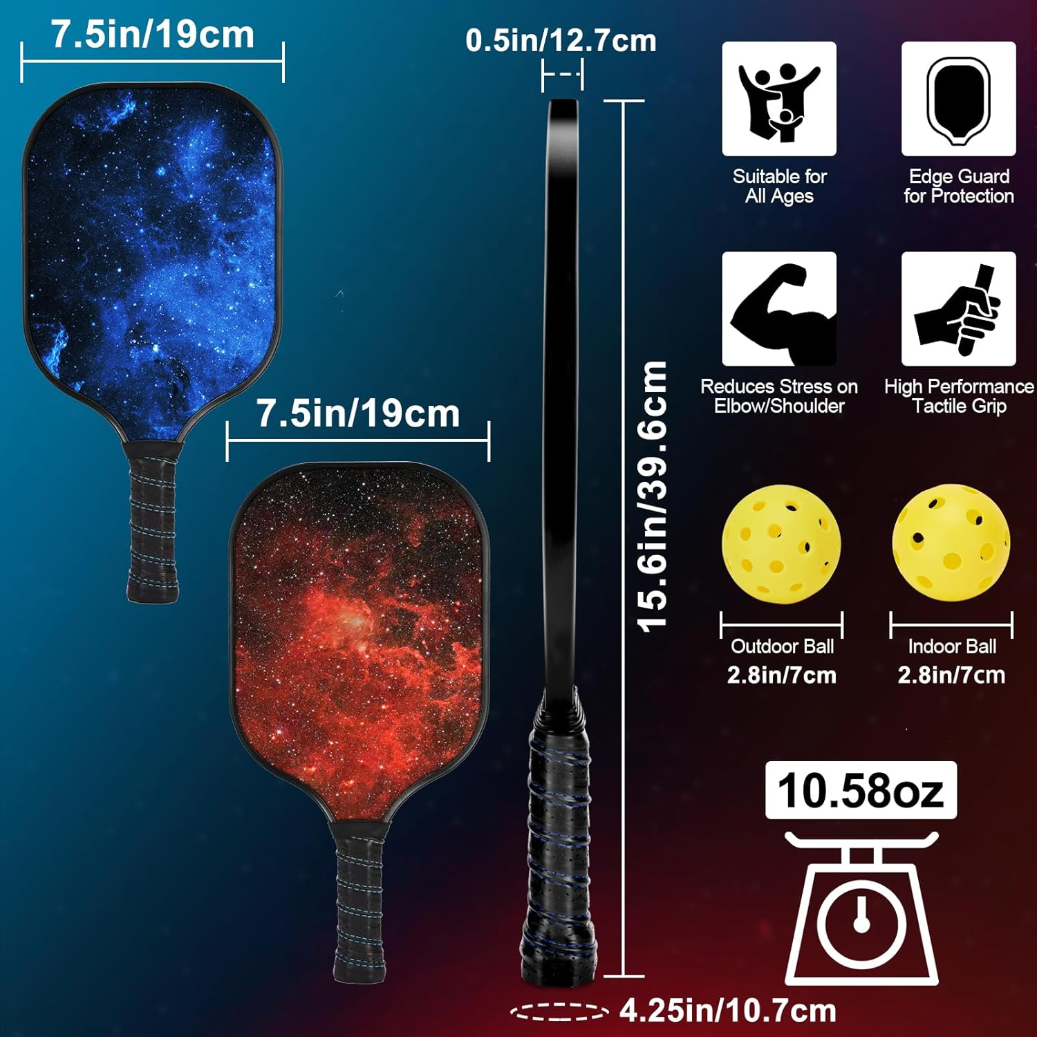 Pickleball Paddle Set of 2/4 Anti-Slip Sweat-Absorbing Grip with Pickleball Balls and Pickleball Bag, Pickleball Paddles for Beginners & Pros image number 3