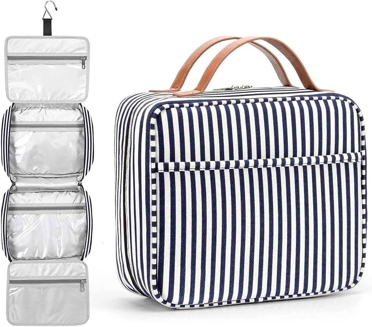 Hanging Travel Toiletry Bag for Women - Large Capacity Waterproof Cosmetic Organiser with 6 Compartments & Sturdy Hook, Travel Makeup Bag for Bathroom Shower