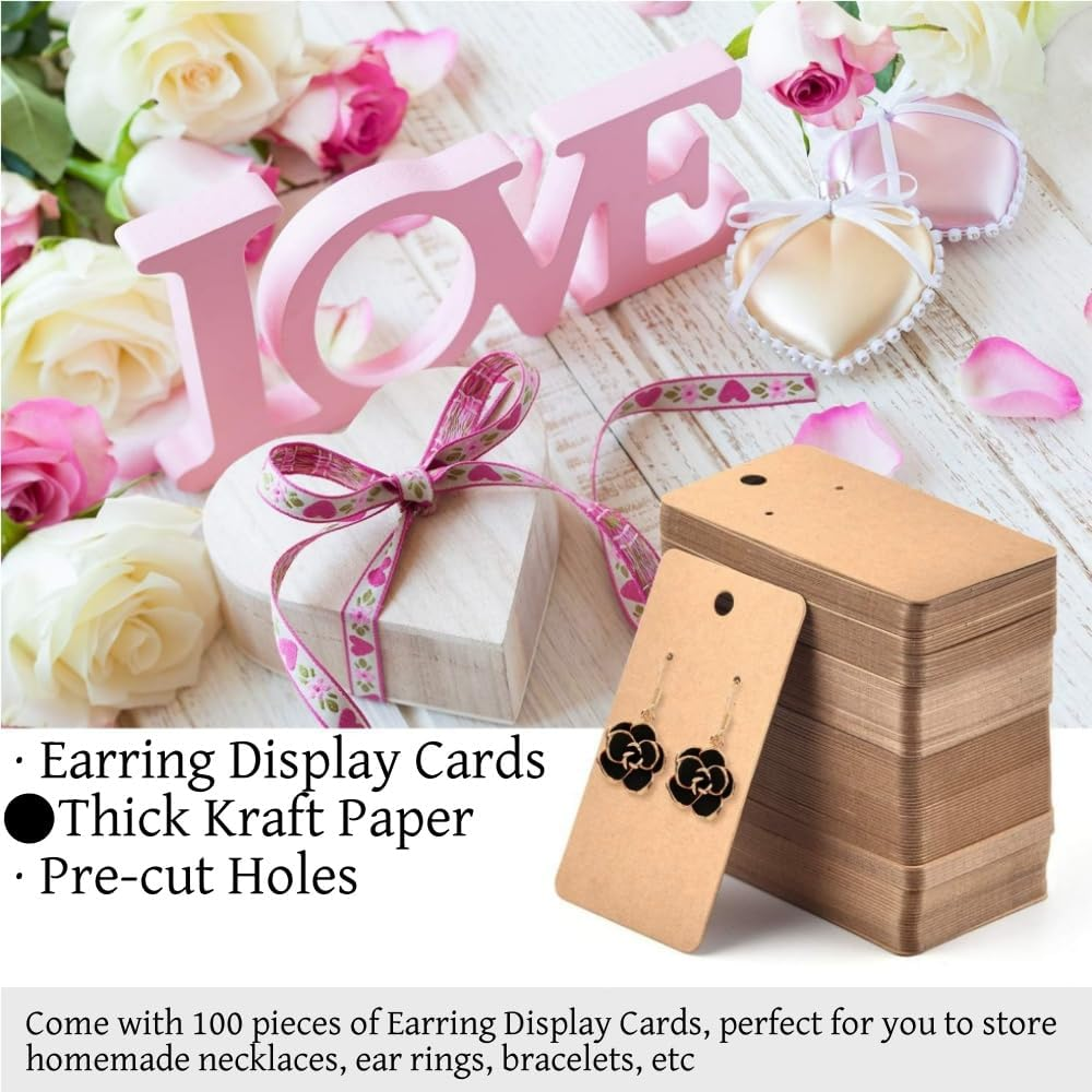 Fabselection Earring Cards Cardboard Paper Jewelry Accessories Display Holder Earrings Necklace Jewelry Display, Kraft Color (100Pcs Coffee) image number 2