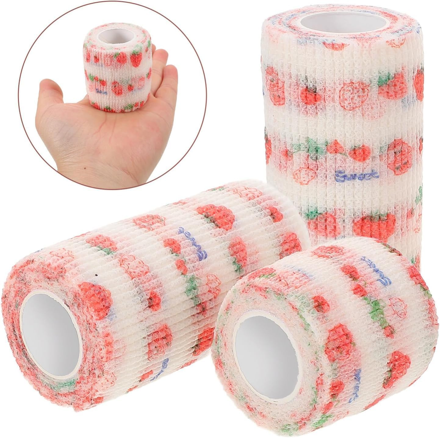 QYINXIU 3 Rolls Bandage Wrap Set, Pet Bandage Vet Tape Wrap, Cute Gauze Rolls Bandage Grip Roll for Dog Cat Pet Horse image number 5