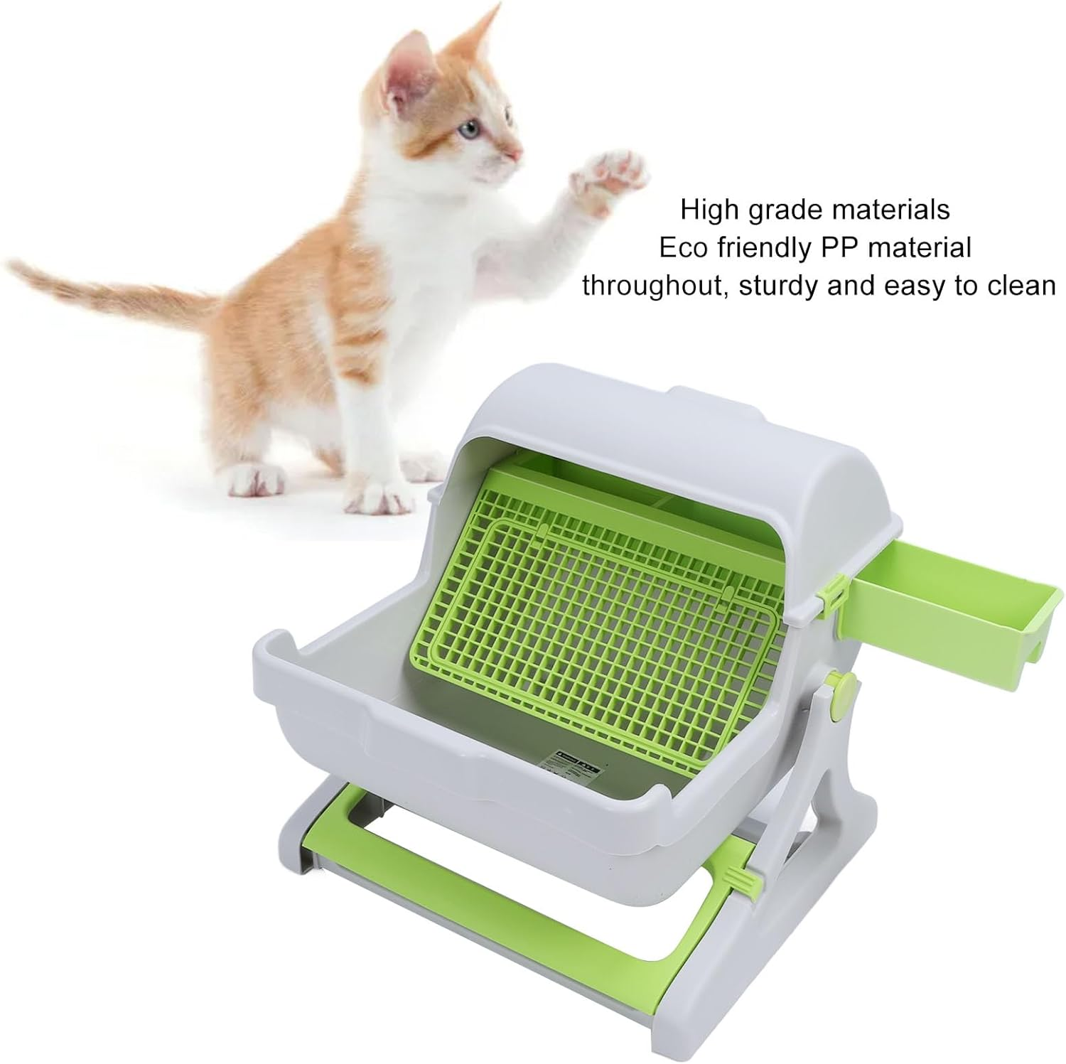 Bewinner Self Cleaning Cat Litter Box Enclosure Semi Automatic, PP Plastic Easy Assembly Tipping Bucket Style Large Kitty Litter Box for Indoor Cats image number 5