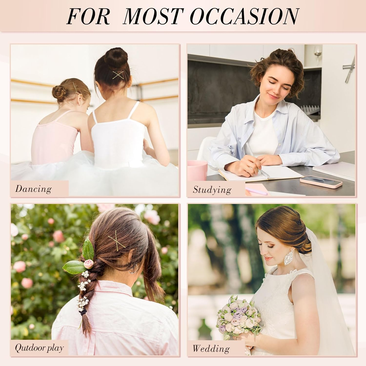 460-Piece Hair Pins and Hair Bobbles Set, 220 Bobby Pins - 2 Sizes and 240 Hair Bobbles with Storage Box for Women Girls Wedding Hairstyles (Gold)