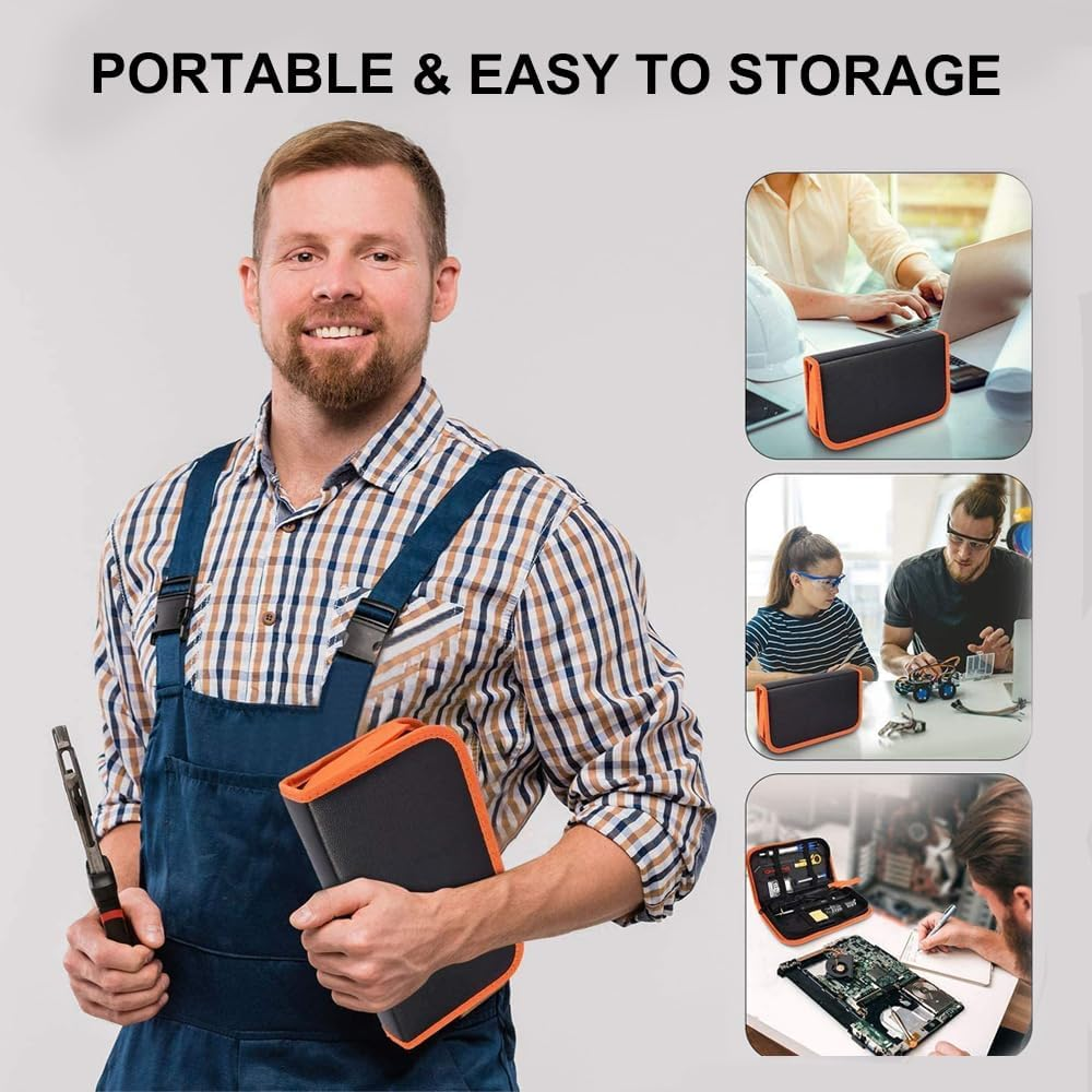 60W Soldering Iron Kit, 15 in 1 Soldering Kit, Adjustable Temperature Soldering Iron. Electric Welding Tool, with 5 Soldering Iron Tips, Mini Wire Stripper, Solder Tube, Soldering Iron Stand, Tweezers image number 5