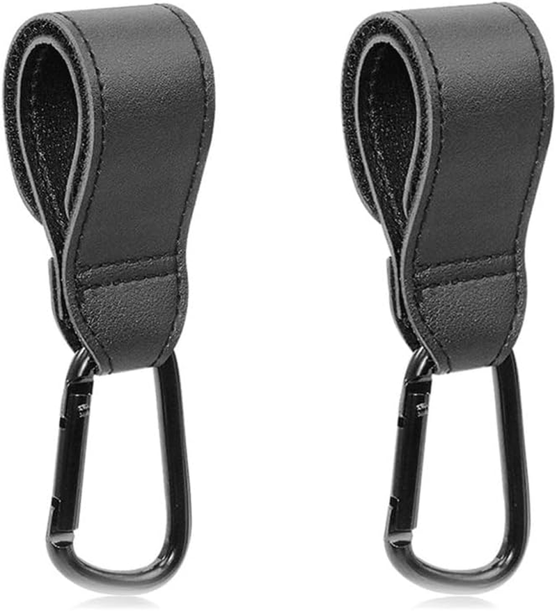 Custelen 2-Pack Universal Stroller Hooks | Adjustable Carabiner Clips for Bags - Carry up to 11 Lbs per Hook | Baby Essentials & Stroller Accessories (Brown)