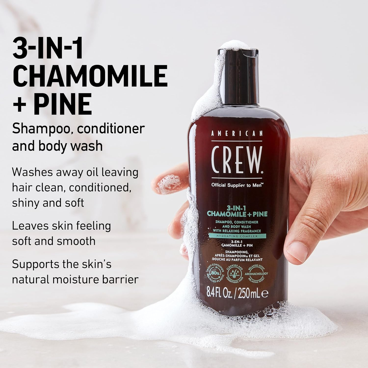 3-In-1 Chamoline plus Pine by American Crew for Men - 33.8 Oz Shampoo, Conditioner and Body Wash image number 6