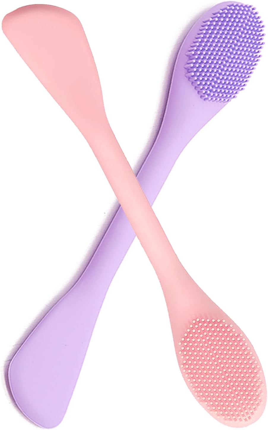Silicone Face Scrubber, 2 in 1 Face Mask Brush, Lip Scrubber Exfoliator & Blackhead Remover, Pore Brush, Facial Cleansing Brushes, Face Mask Applicator for Mud, Clay (Pink+Purple)