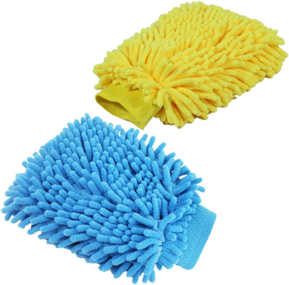 FUNNTY 2PCS Car Wash Mitt,Scratch-Free Car Wash Mitt,Microfiber Wash Mitt, Double-Sided Car Washing Gloves,For Car, Truck, SUV and More(Blue & Yellow) image number 1