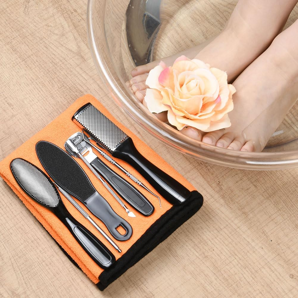 Alaoo Stainless Steel Callus Slicer, 30-In-1 Professional Pedicure Foot Care Set, Foot Scraper Razor, Dead Skin Remover with 10 Replacement Blades for Foot Care Pedicure (Black) - Black image number 4