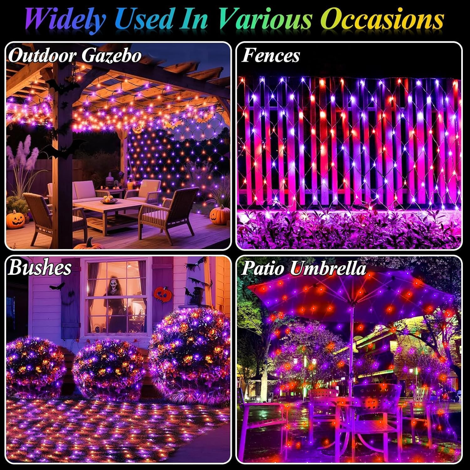200LED Halloween Net Lights Outdoor, 3 * 2M Mesh Light Halloween Light 8 Modes Timer Connectable Waterproof Orange Purple Bush Light for Halloween Outdoor Decorations image number 5