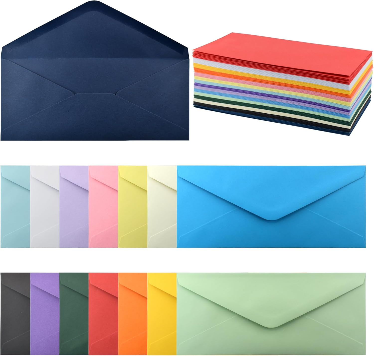 VANRA 150 PCS Colorful Envelopes #10 Business Envelopes Bulk with V Flap for Office Checks, Letter Mailing Invoices, Party Invitations, 4.13 X 9.49 in (15 Assorted Colors) image number 4