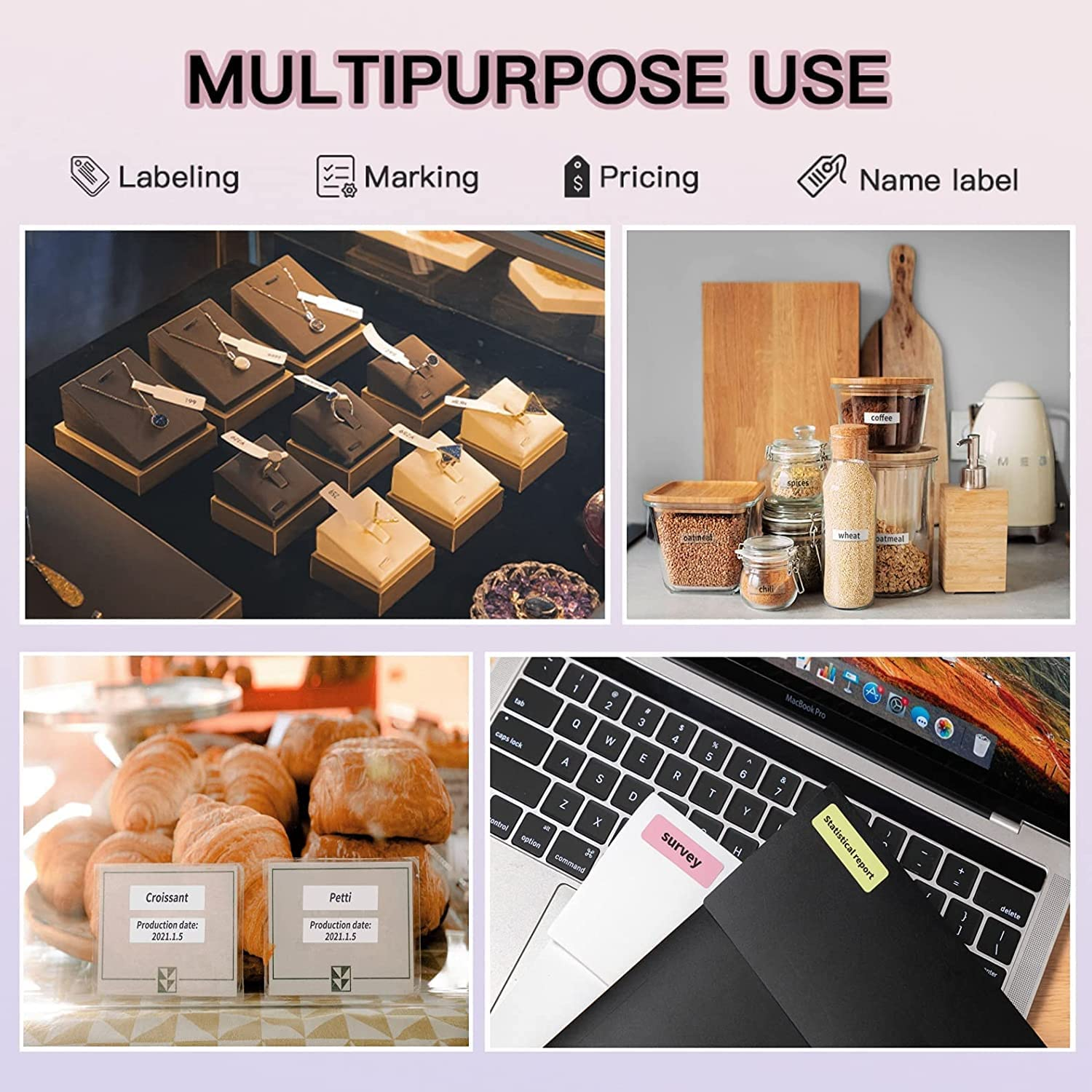 Phomemo D30 Label 12&times;40Mm-Adhesive Thermal Label for Phomemo D30 Label Maker, D30 Paper 160 Labels/Per Roll, 3Roll, White, Used for Kitchen Marking, Expiration Date, File Classification and so On image number 1