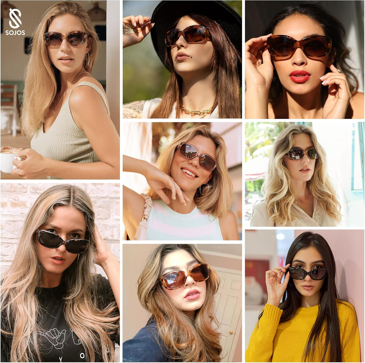 SOJOS Vintage Square Polarized Sunglasses for Women UV Protection Lens Sunnies SJ2111