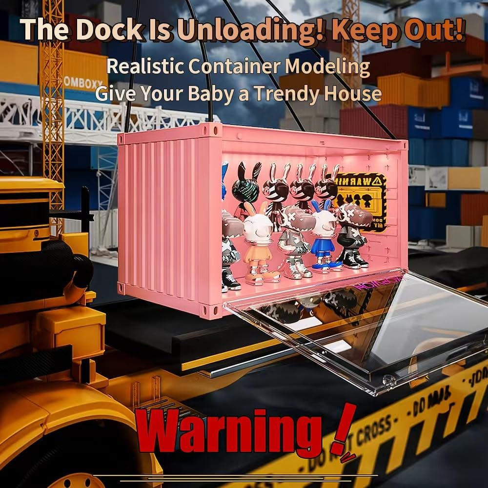 Clear Acrylic Display Case with Light,Container Dustproof Protection Display Box for Collectible Pop Figures and Toys,Toys Not Included,13.8 in X 7.5 in X 6.7 in (Pink) image number 5