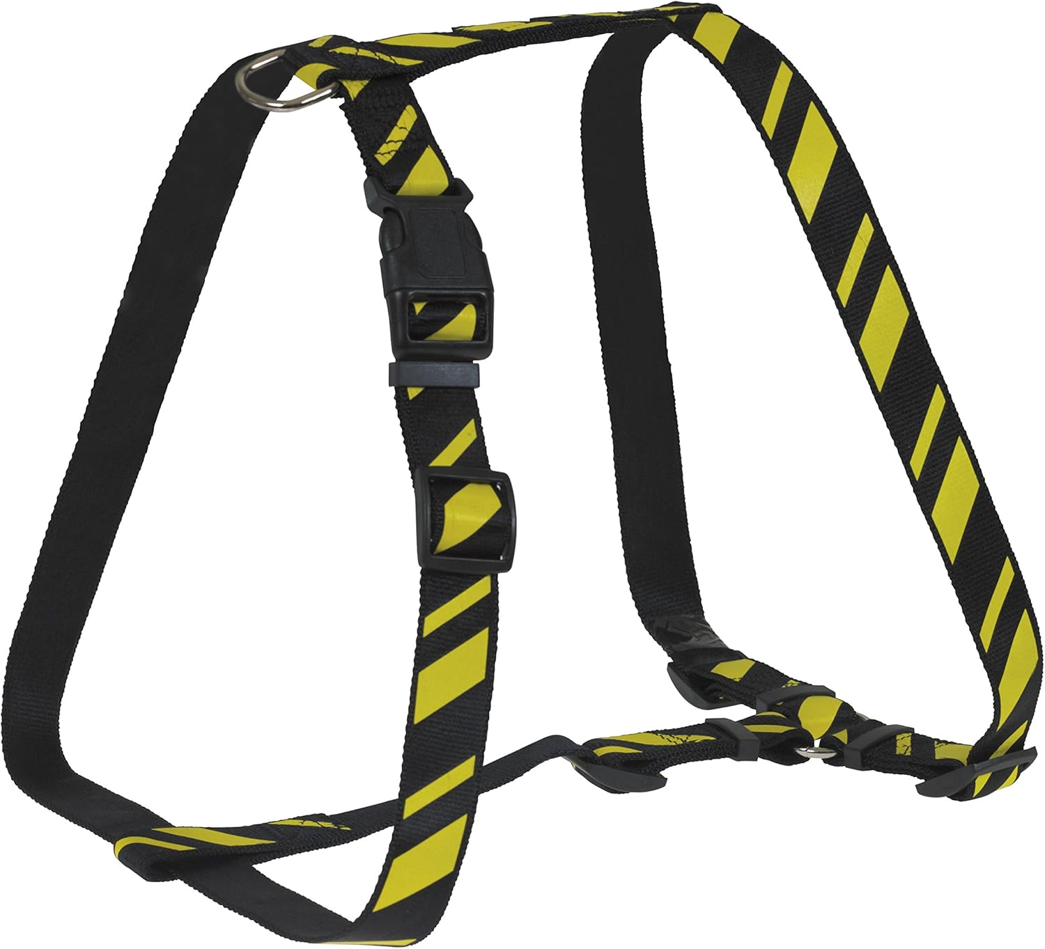 CHAPUIS SELLERIE SLA440 Adjustable Harness for Dog -Nylon Satined with Stripes Motives Black/Yellow - Width 25 Mm - Length 70-90 Cm - Size XL