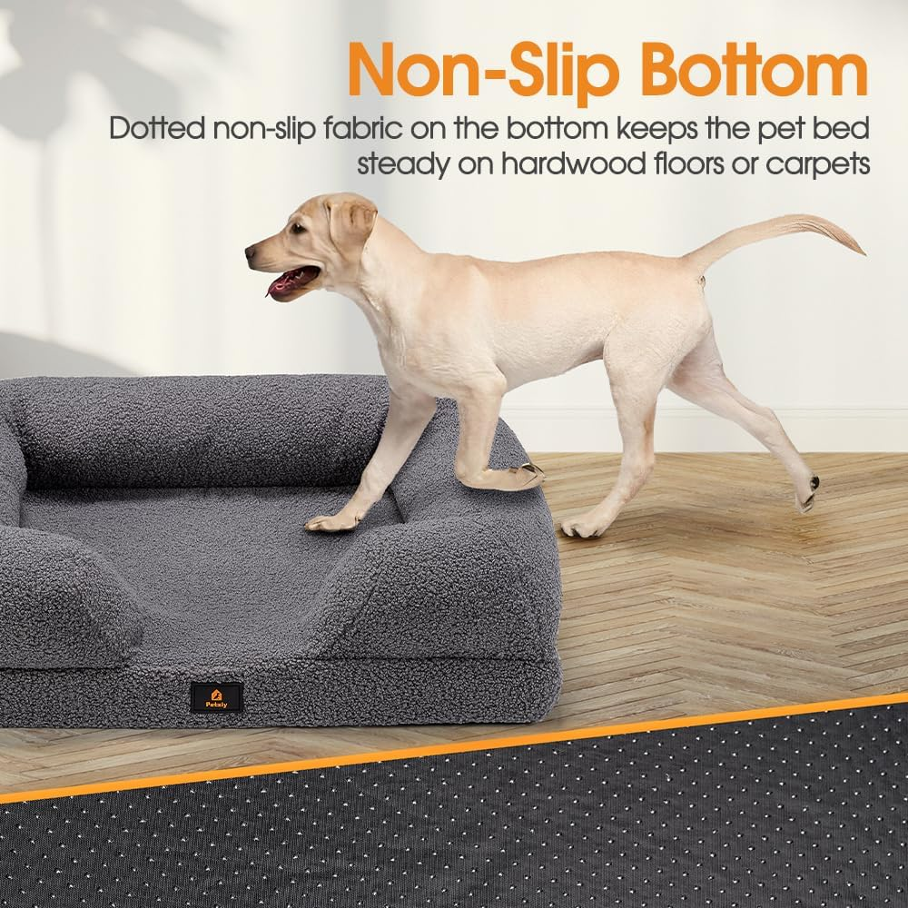 Orthopedic Dog Bed for Large Dogs, Memory Foam Pet Bed with Removable Washable Cover, Non-Slip Bottom and Egg-Crate Foam Big Dog Couch - Grey