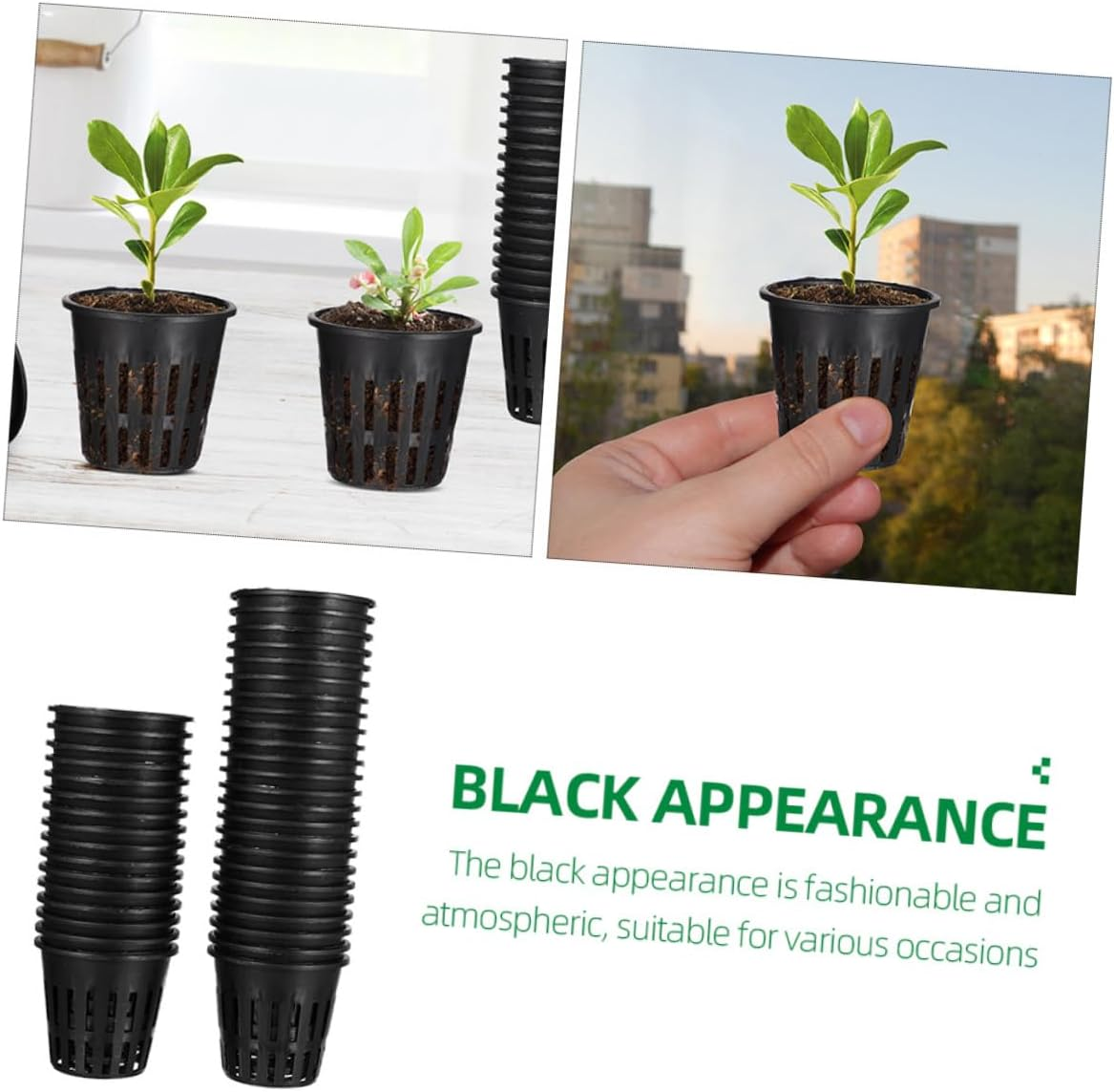 IWOWHERO Hydroponic Net Pots and Plastic Planting Baskets for Aquatic Plants, Black Slotted Mesh Nursery Pots 5.7X5Cm, 100Pcs Suitable for Pond and Water Culture Gardening image number 2