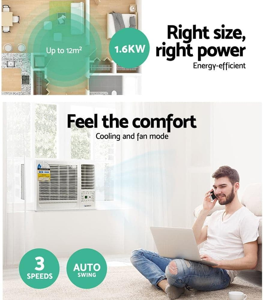 Devanti 1.7Kw Window Air Conditioner with Remote, LED Control, 3 Speeds, 2 Modes, 24Hour Timer, Cooling Fan for Bedroom, Home or Office &ndash; White image number 6