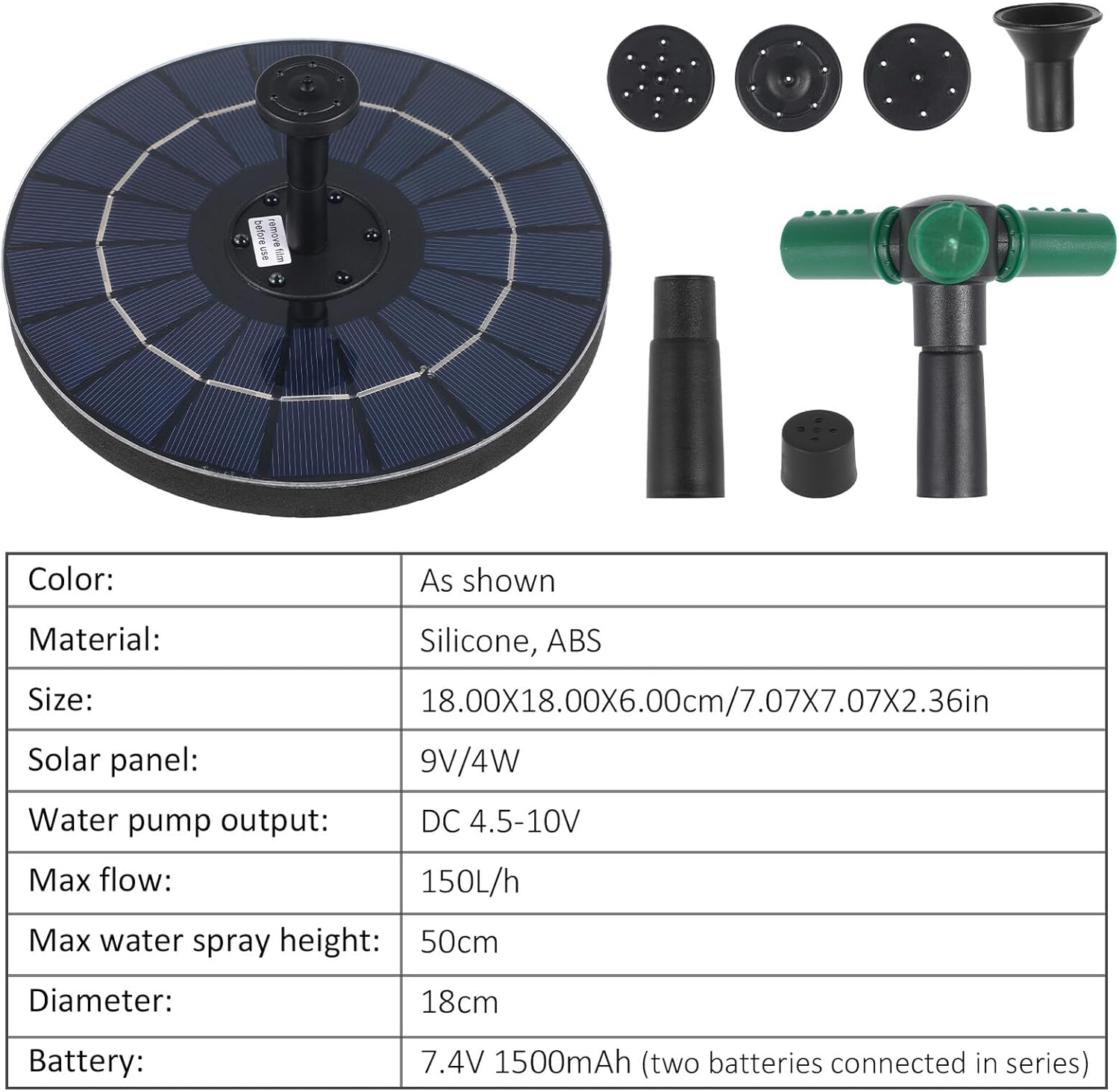 Solar Powered Fountain Pump with RGB Colorful Lights Water Shortage Protection Upgraded Solar Panel Outdoor Birdbath Garden Fountain for Patio Pool Landscape image number 6