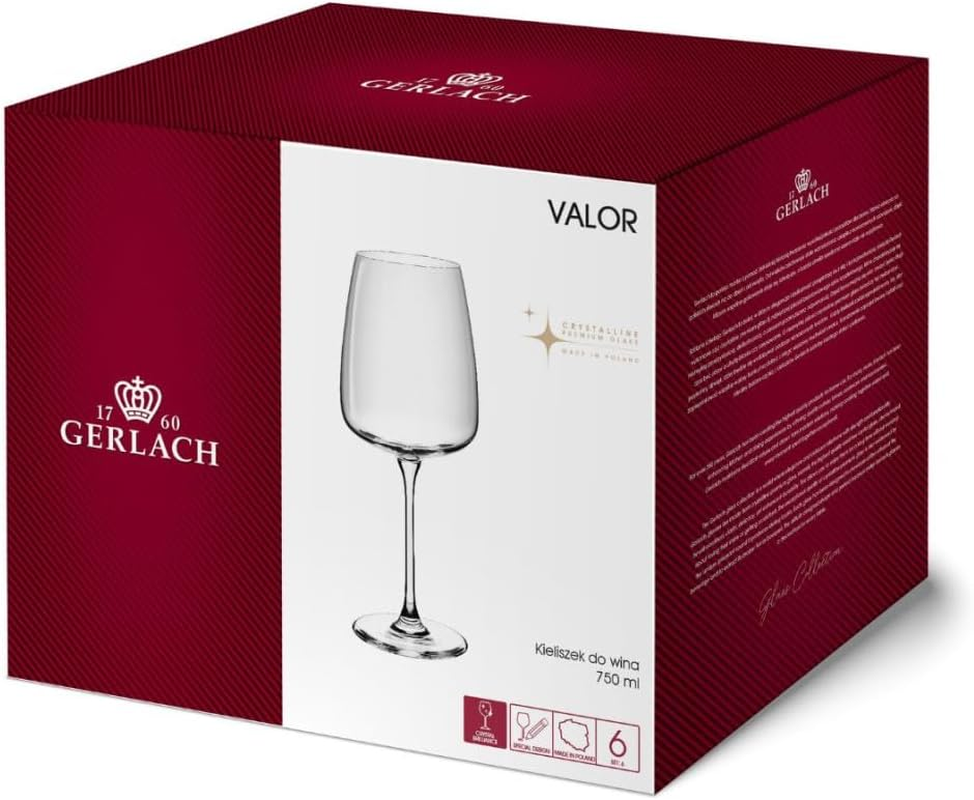 Gerlach 1760 Valor Wine Glasses Set Cocktail Glasses Set of 6 750 Ml White Wine Glasses Red Wine Glasses Crystal Glass Wine Glass Universal White Wine Goblets Dishwasher Safe image number 4