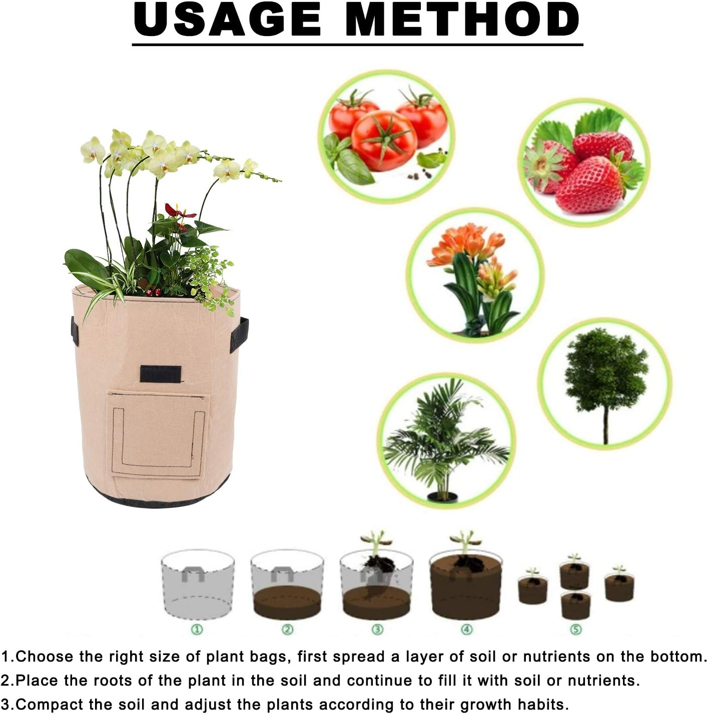 4Pcs Vegetable Grow Bags,Breathable Felt Plant Growing Fabric Pots, Indoor Outdoor Grow Containers Gardening Tool for Vegetables Flowers Plants Herbs Fruits Nursery image number 3