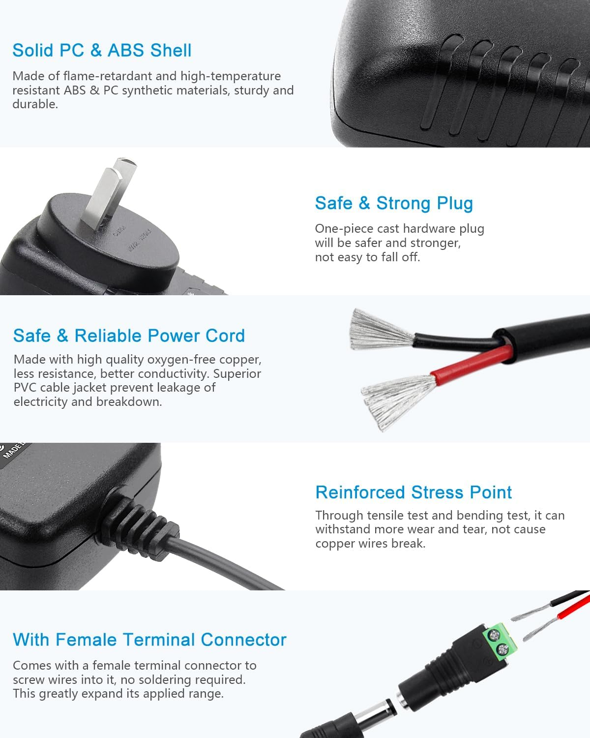 ALITOVE 24V 1A 24W DC Power Supply Adapter 220~240V AC to DC 24 Volt 1 Amp Converter 24 Vdc 1000Ma 800Ma 600Ma 400Ma 200Ma with 5.5Mm X 2.5Mm 2.1Mm Plug for LED Strip Light CCTV Camera DC Pump image number 5