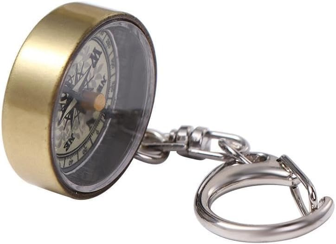 2Pcs Gold Vintage Zinc Alloy Metal Compass with Chain, Key Ring Camping Compass Keychain Navigation Tools Key Ring,Compasses Electronics and Gadgets Recreation Accessories image number 5