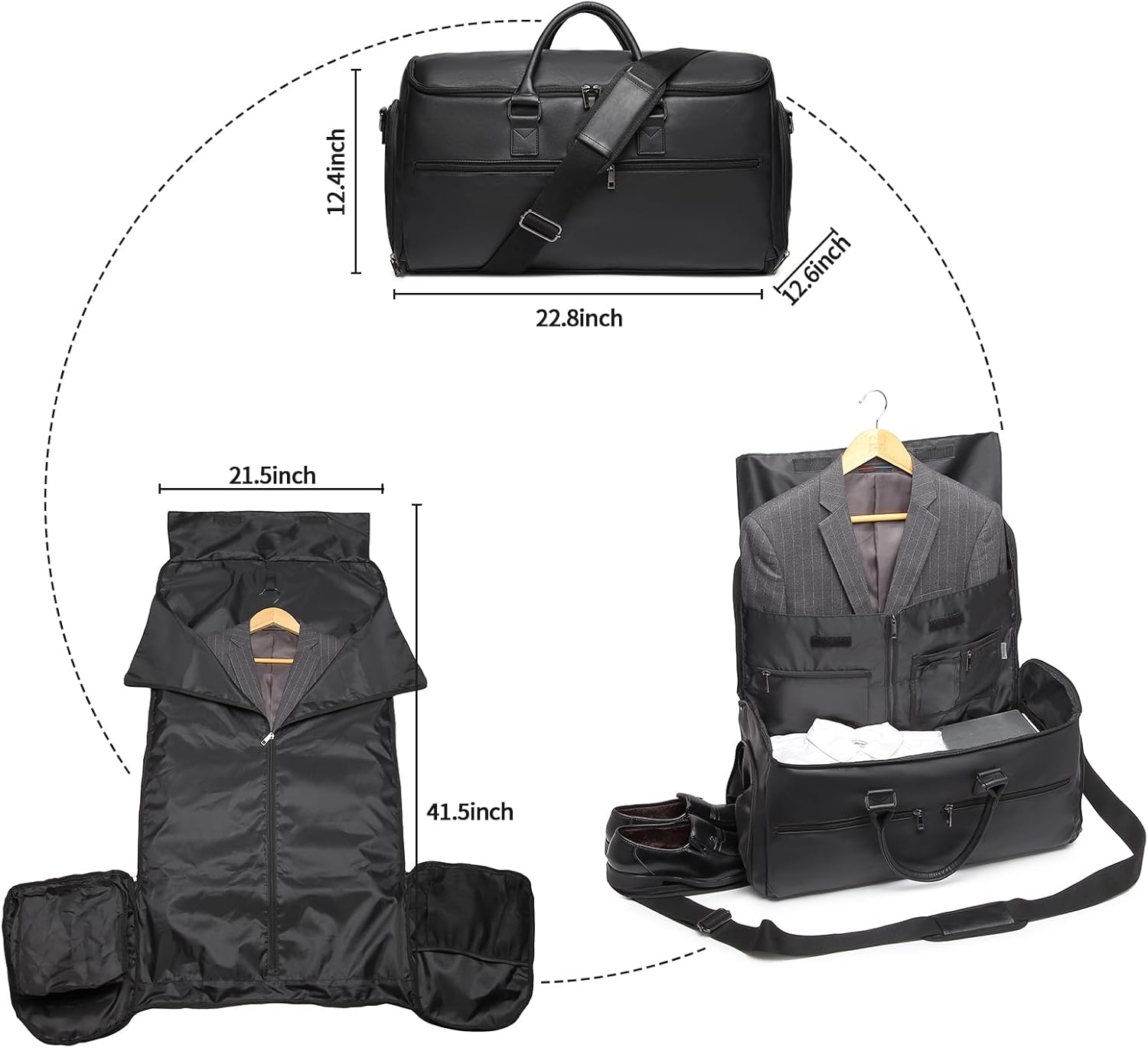 Seyfocnia Convertible Travel Garment Bag for Men Women, 2-In-1 Hanging Suitcase Suit Business Travel Bag, Black image number 5
