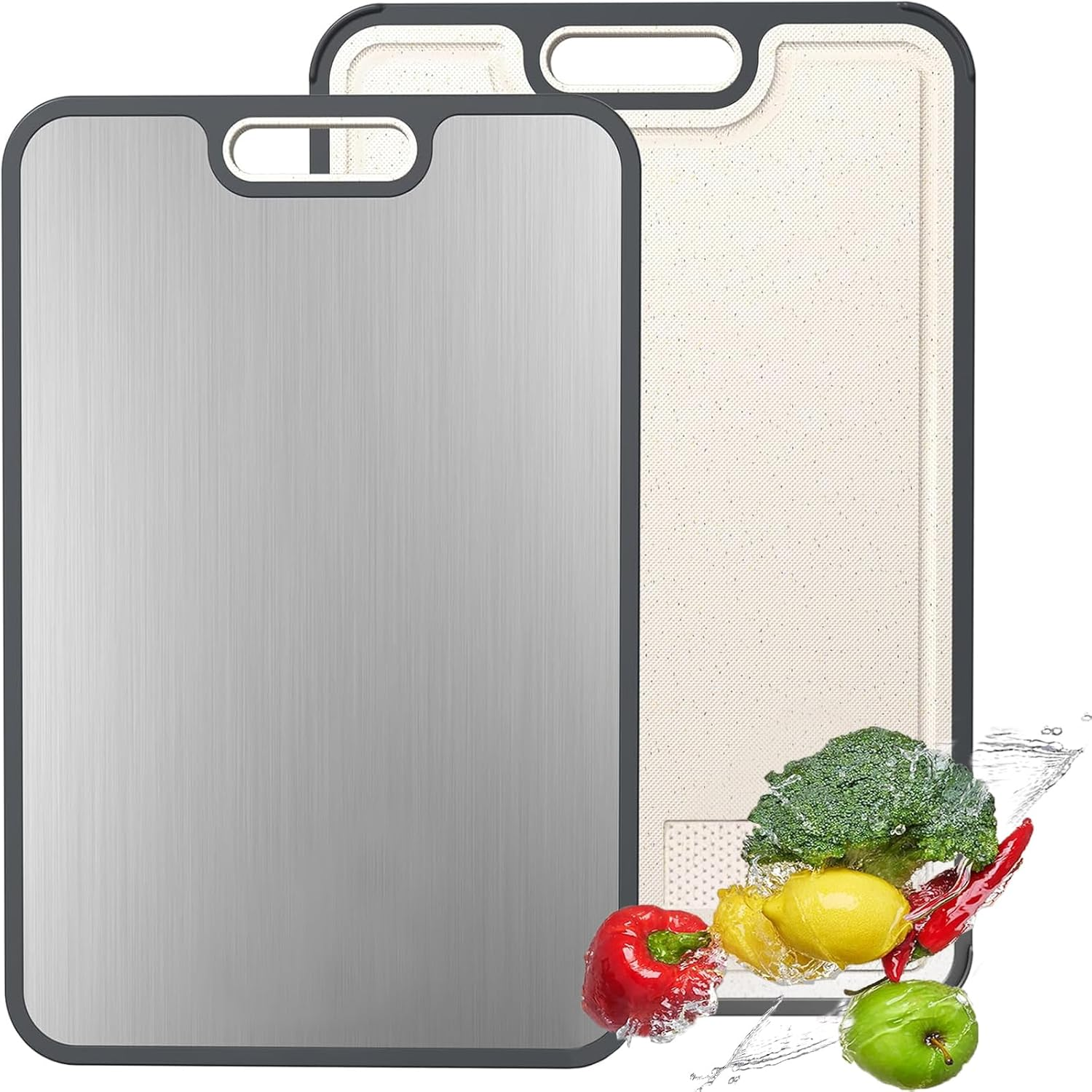 Titanium Cutting Board Double Sided,Pure Titanium Cutting Boards for Kitchen Double Sided Food Grade, Pure Titanium and Wheat Straw PP, Non-Stick Durable and Easy to Clean (Large) image number 1